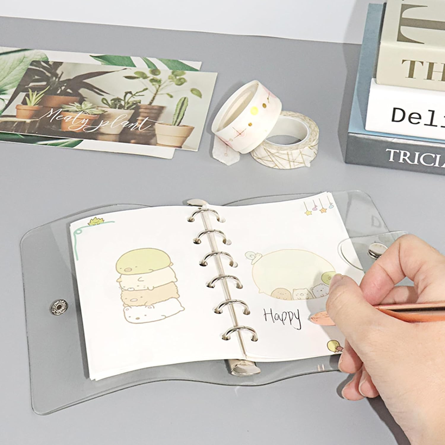 A7 Binder 6 Ring Budget Binder Clear PVC Planner Cover Notebook Shell for Organi