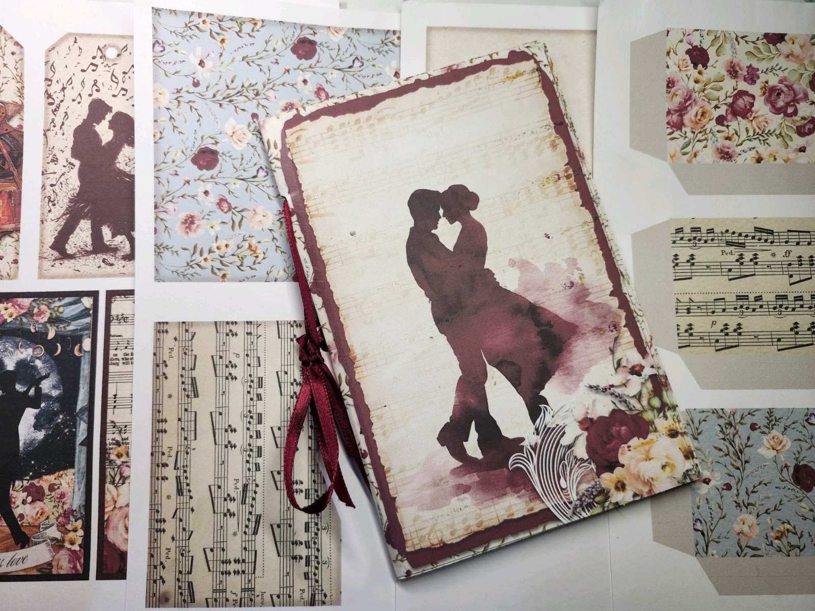Junk Journal Booklet “SO THIS IS LOVE” Floral, Love & Romance, Music LG 9X6 40pg