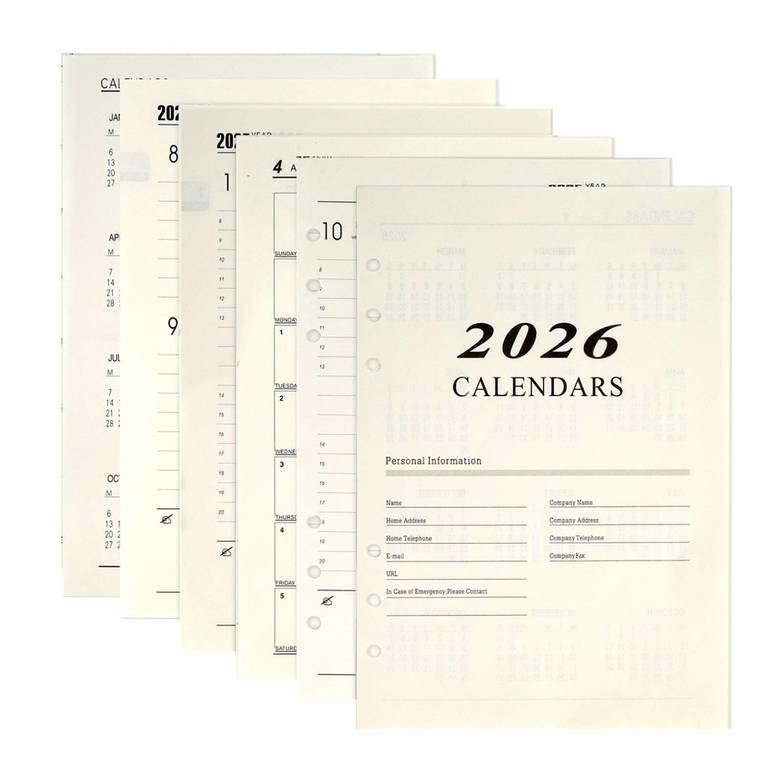 2026 A5 Weekly & Monthly Planner Binder Refill, 5.8″x8.3″ 176 A5, Beige-2026