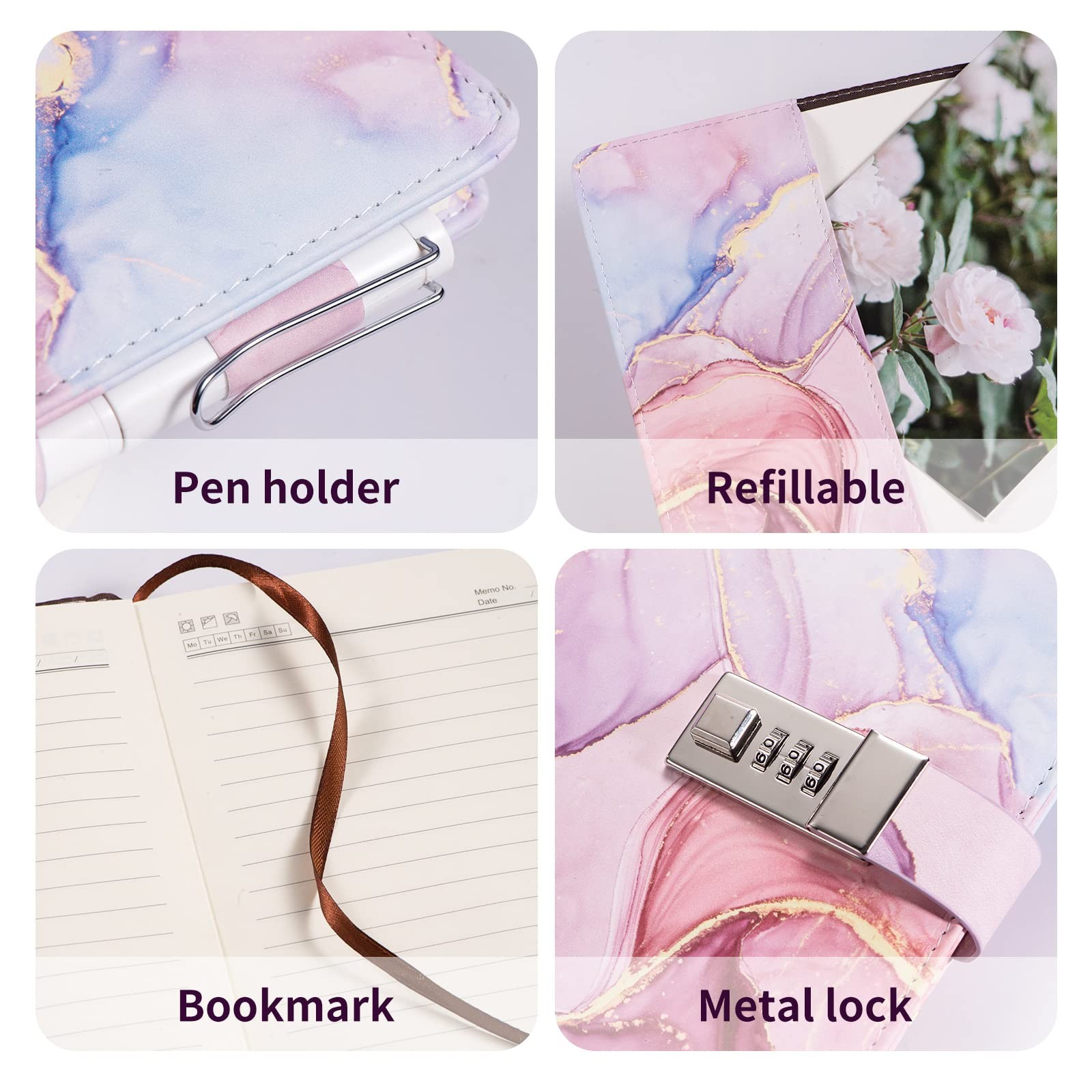 LMTNNB Marble Diary with Lock for Girls and Women, A5 Leather Locked Journal …