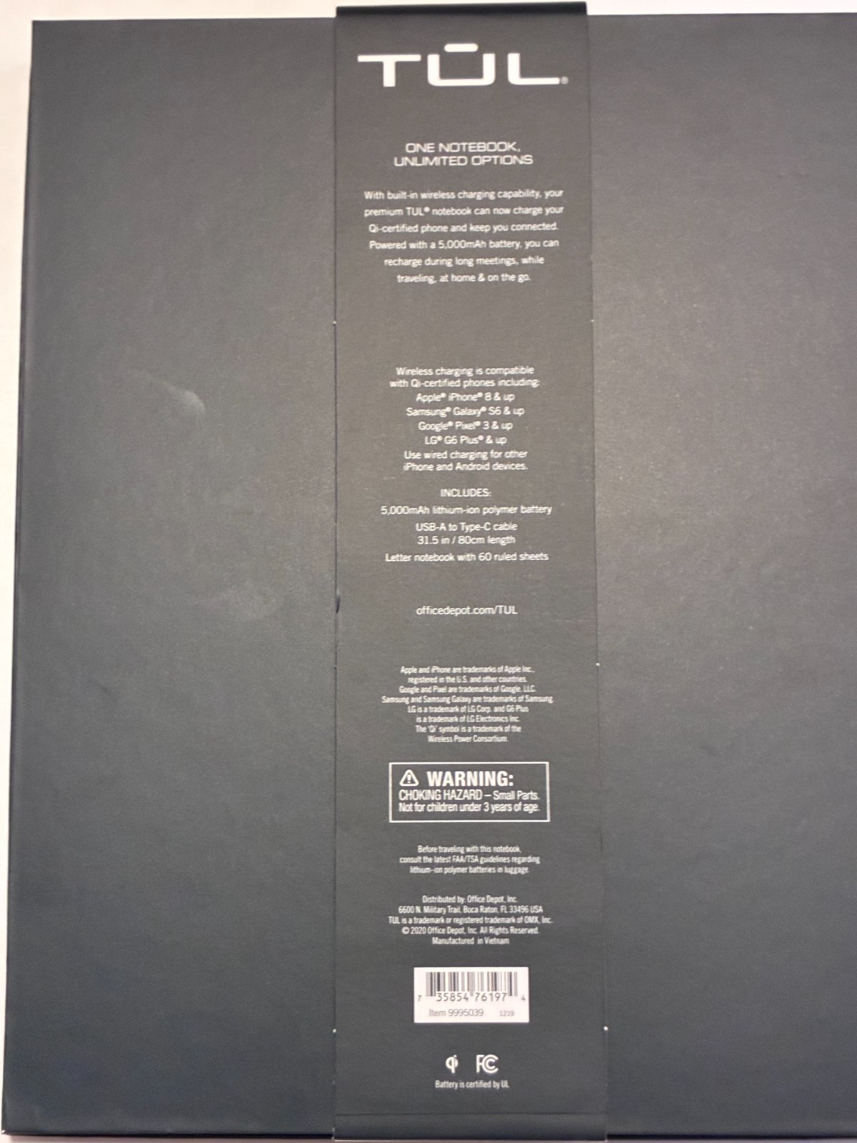 Black TUL Wireless Charging Notebook (5,000mAh battery) – NEW IN BOX