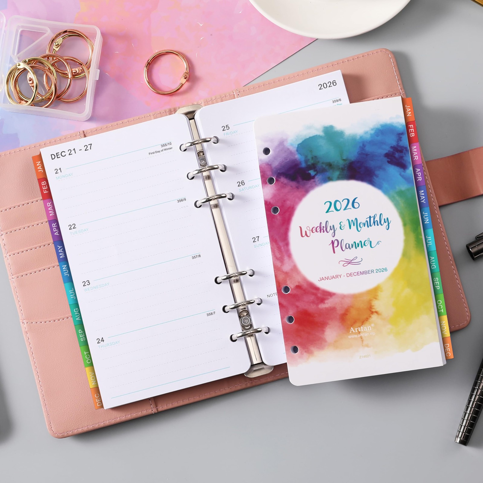 Small Multicolored 2026 Planner Refill with Monthly and Weekly Pages