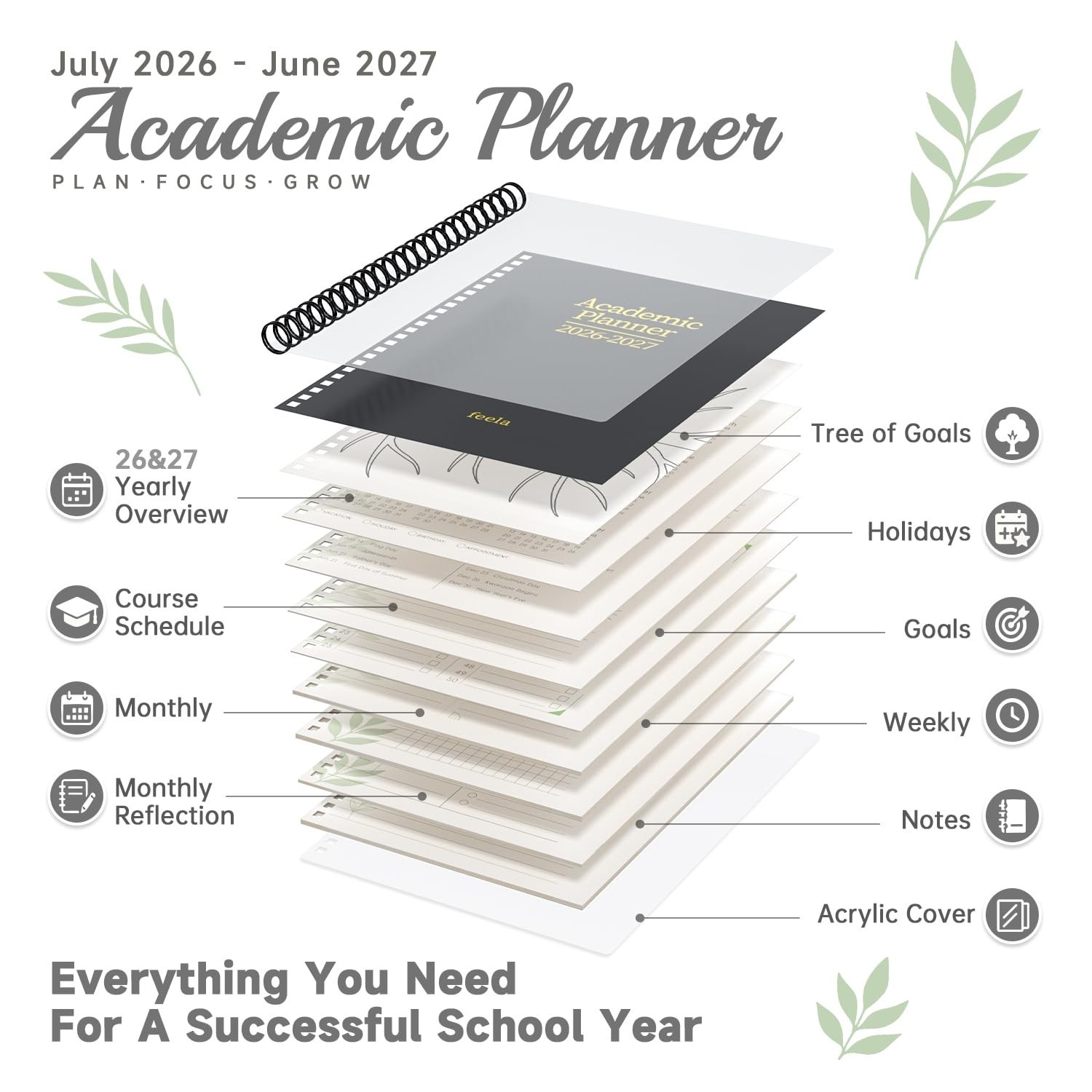 Academic Year Planner 2026-2027, Student Teacher Agenda, Monthly Weekly Calendar