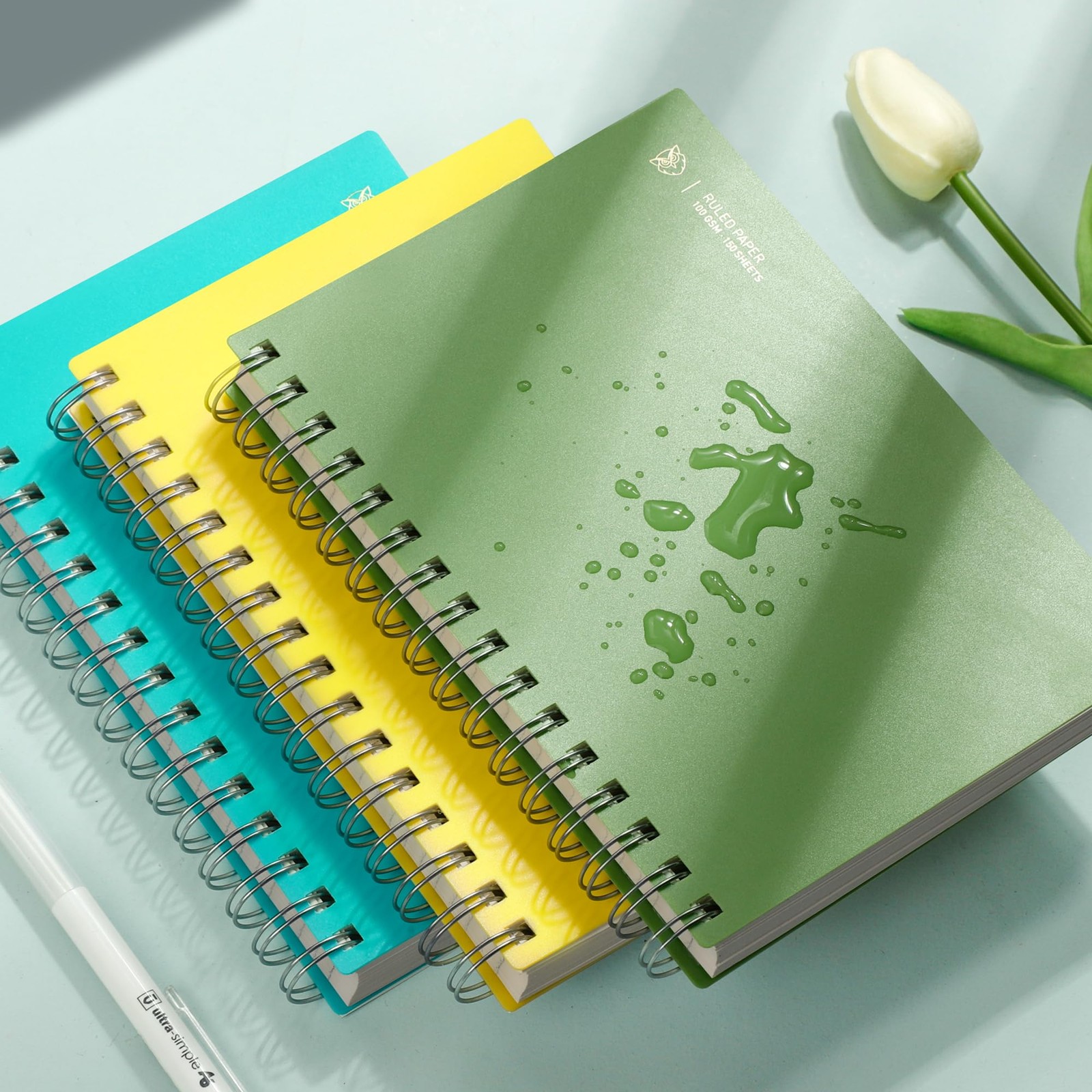 A5 Green Blank Book 300 Pages Thick Spiral Notebook Waterproof Cover