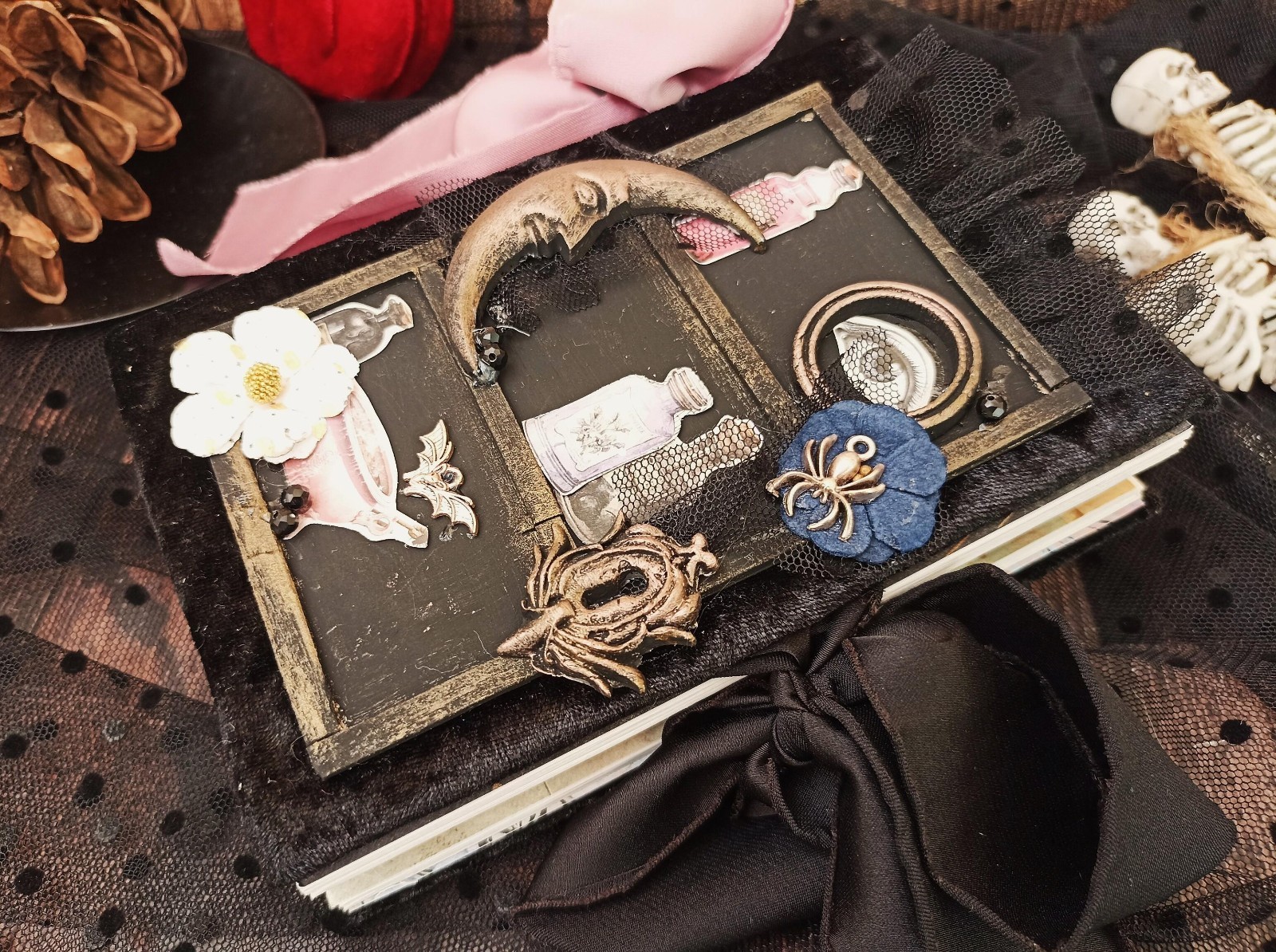 Junk journal handmade blank Witch Spell Book Halloween Spooky 6×5 in 200 pgs