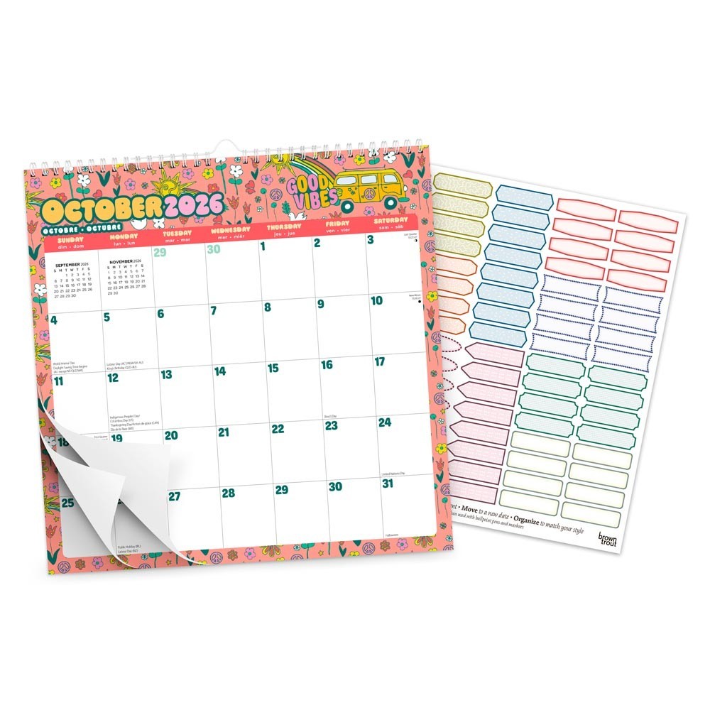 Good Vibes | 2027 12×12″ 18 Months Calendar | Stickers | Jul ’26-Dec ’27