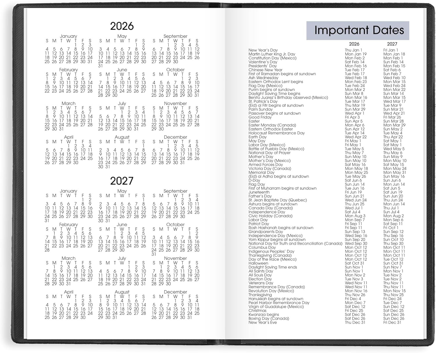 2026 Weekly Planner, Pocket Size, 3-1/2″ X 6″, Black