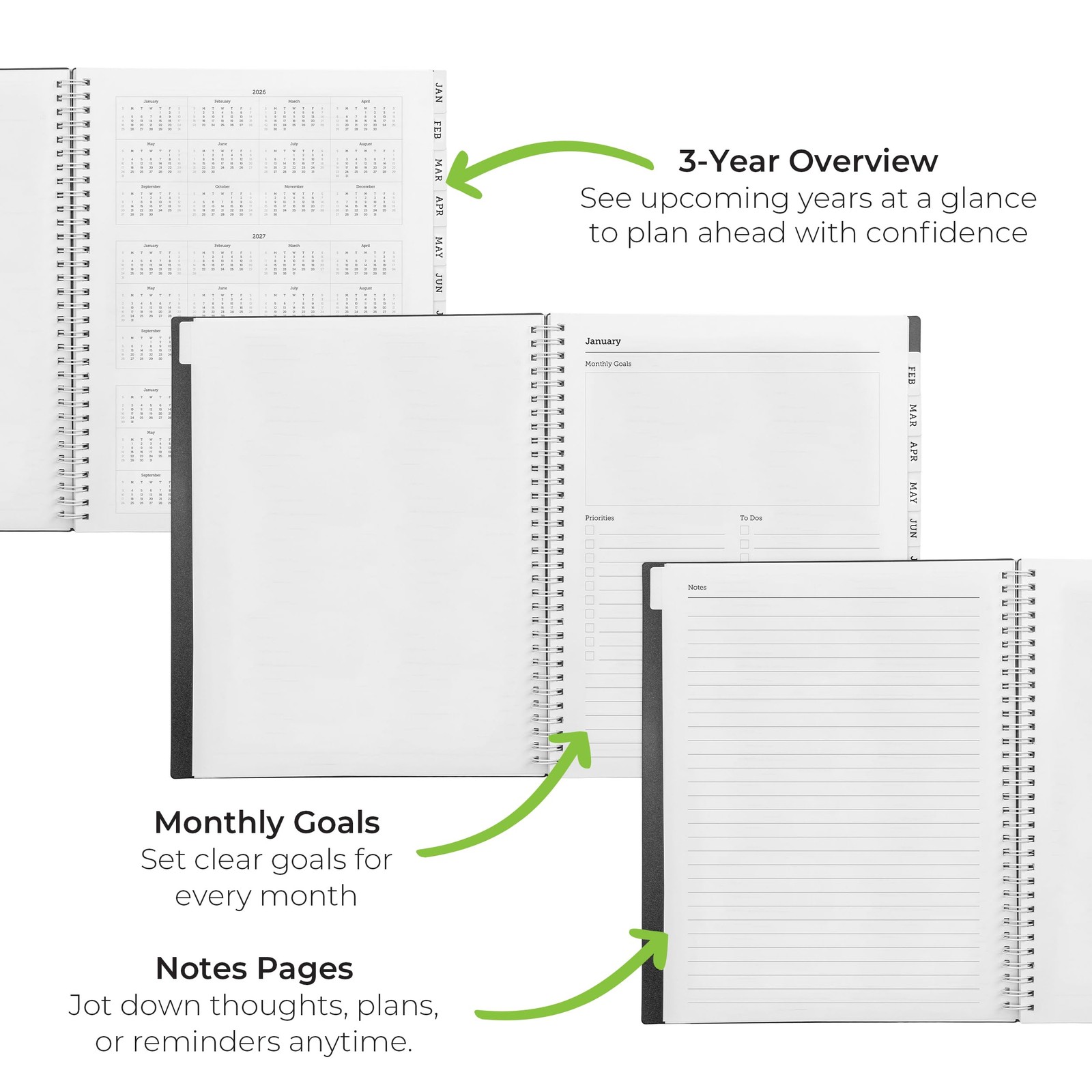 Walldeca 2026 Planner, Weekly & Monthly Planner 2026 (8.5 x 11-Inch), Black