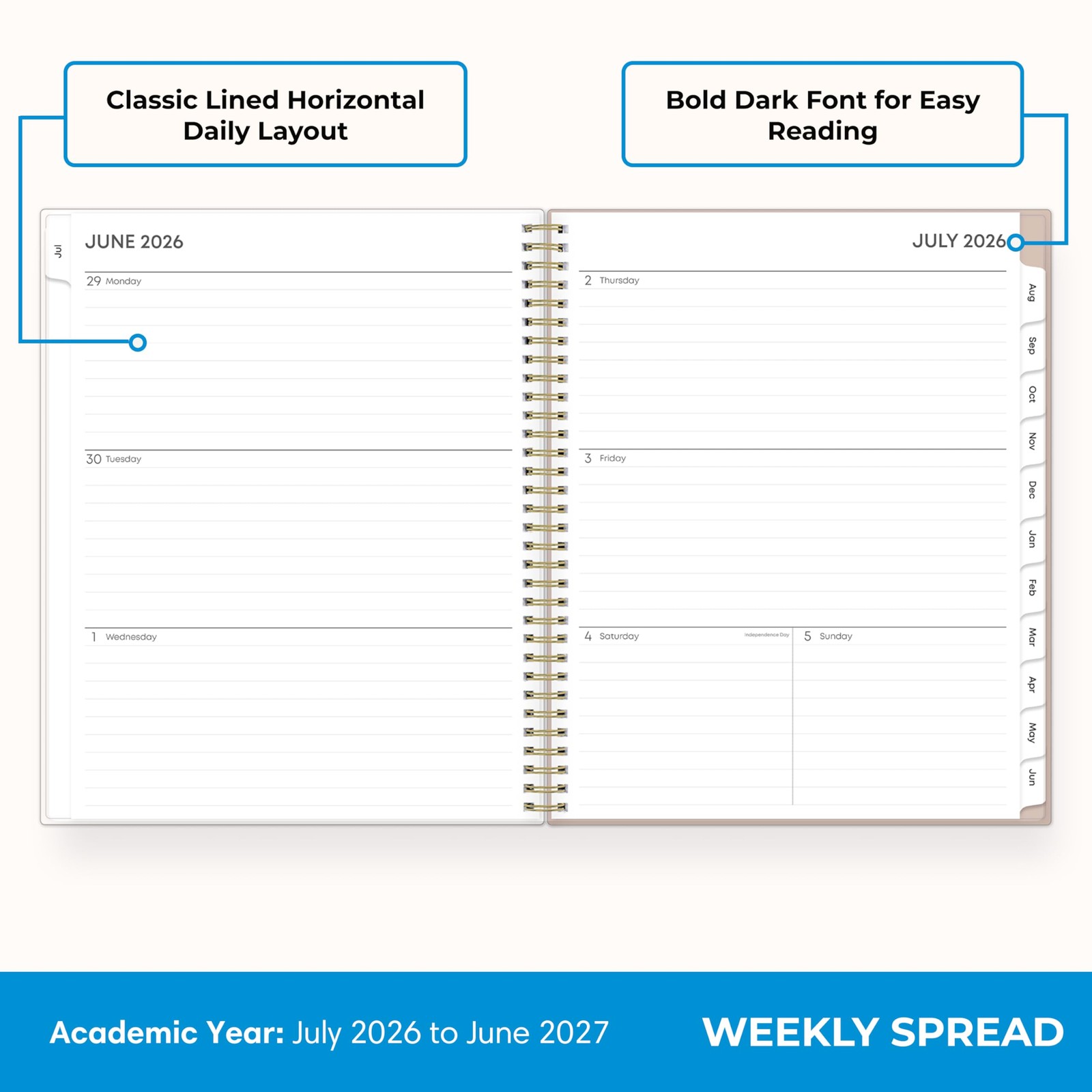 Academic Year Planner 2026-2027, 8.5″ x 11″, Wirebound, Flexible Cover – Stay