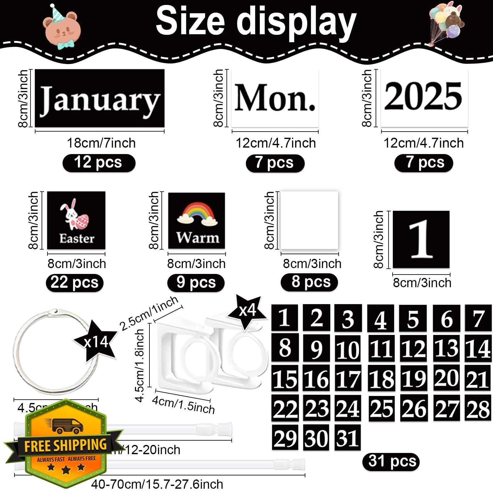EggSun Flip Calendar Black White Classroom