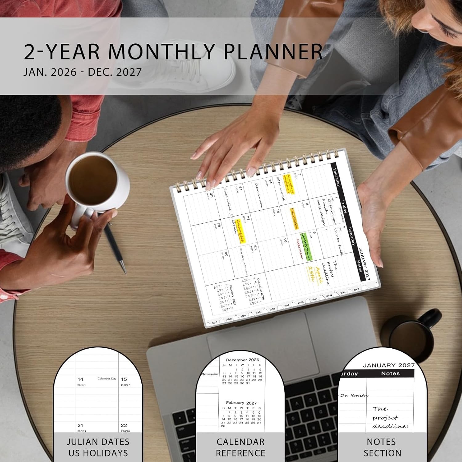 2026-2027 24- Planner with Waterproof Cover and Inner Pocket – Grey