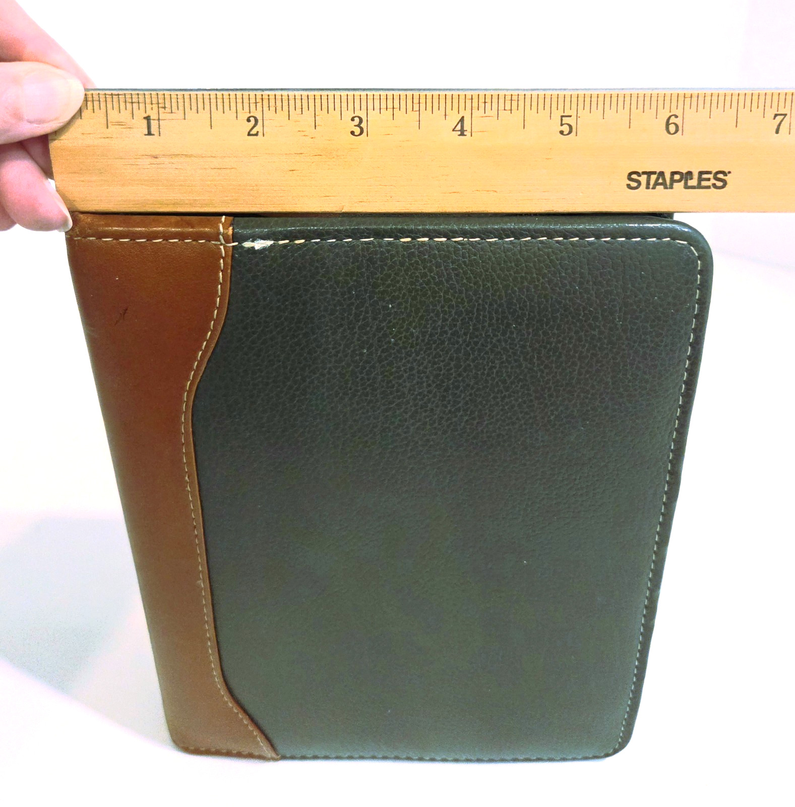 Franklin Quest Planner Organizer 8.5×6.5″ 6 Ring Leather Green/Brown