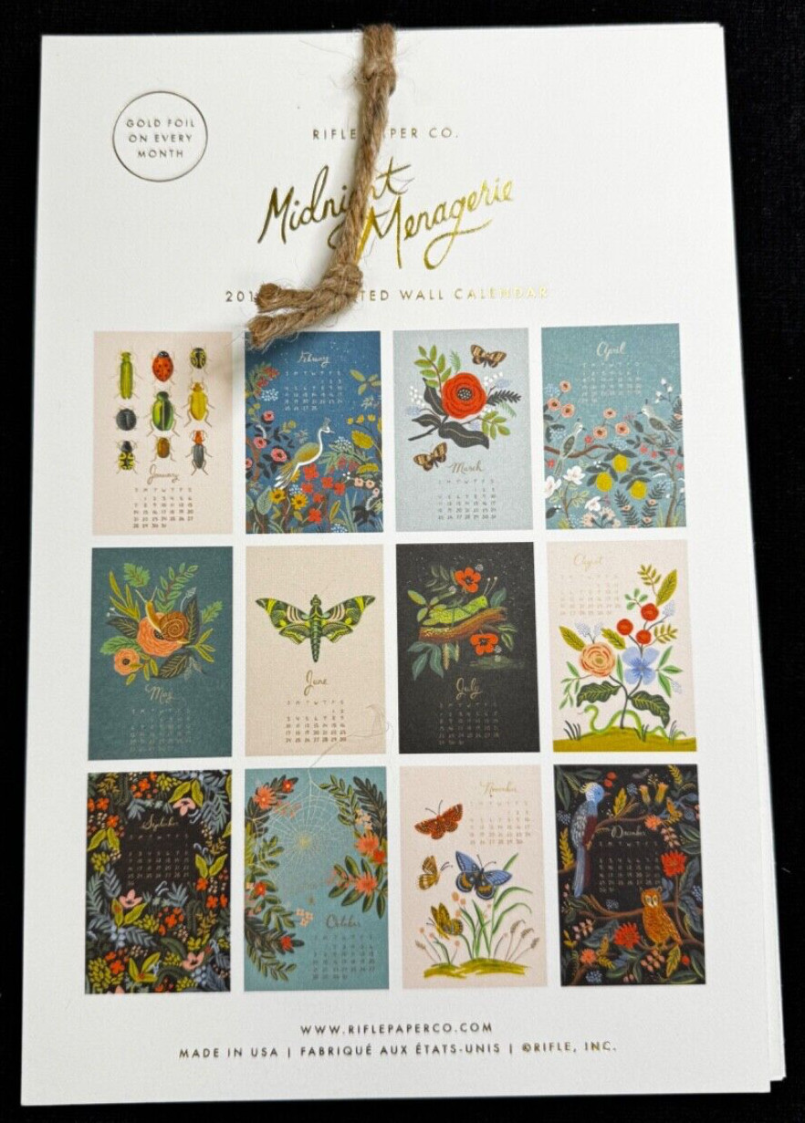 Rifle Paper Co. “Midnight Menagerie” 2018 Small Hanging Calendar – Art To Frame