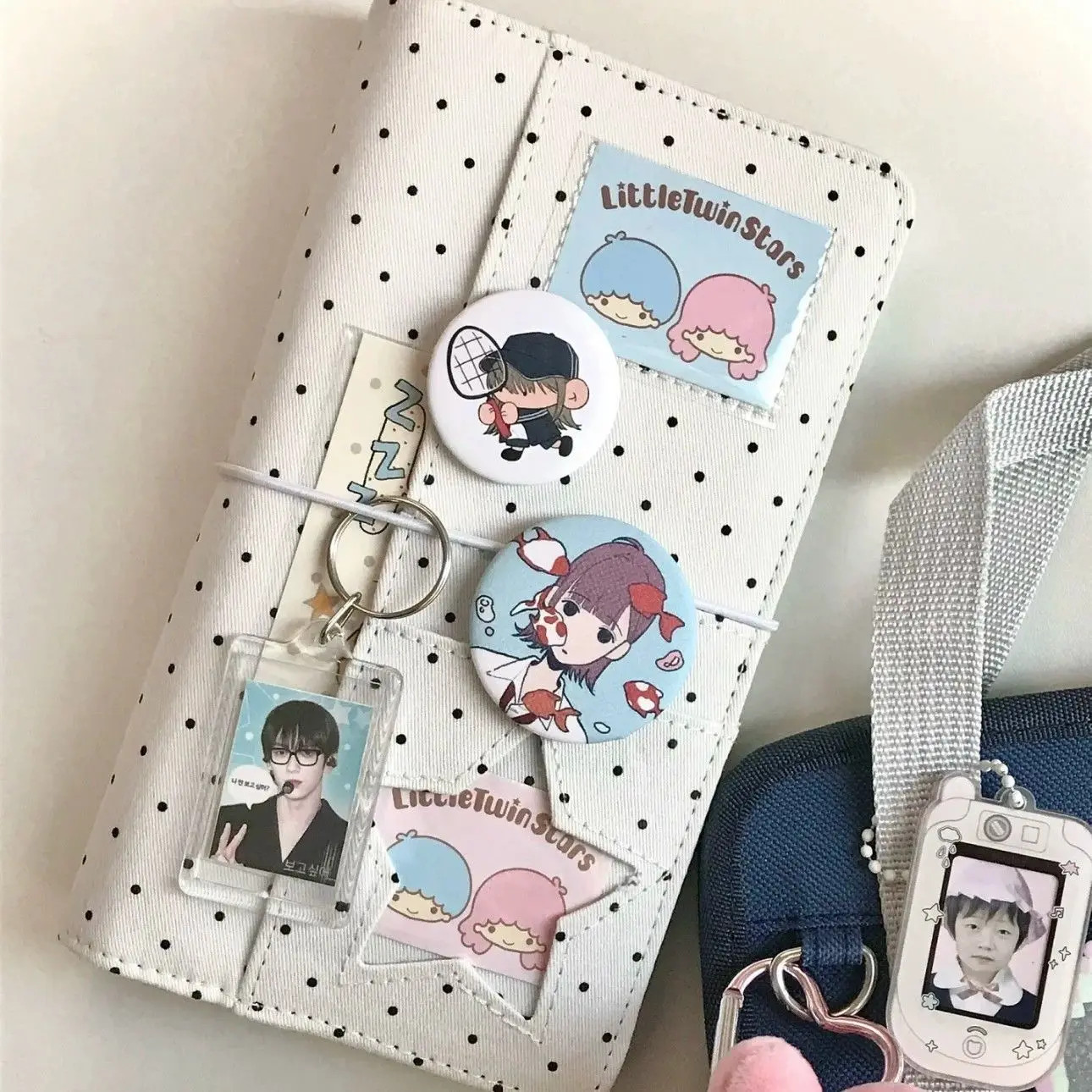 A6 Retro White Polka Dots With 45 Sheets Inner Page DIY PU Clip-on Notebook