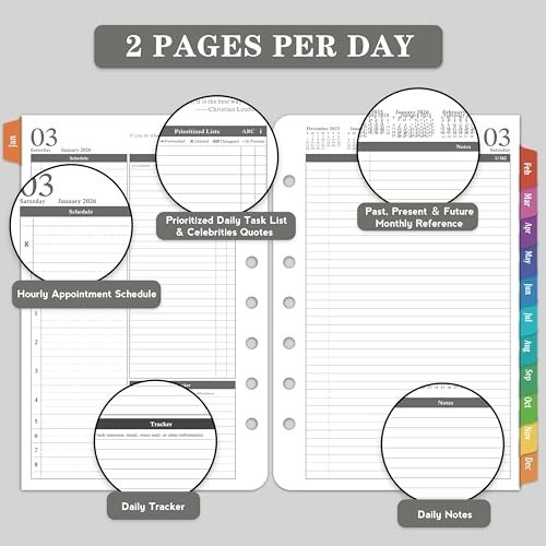 2026 Daily & Monthly Planner Refills, 2-Page Per Day, Ring-Bound Organizer, Tabs