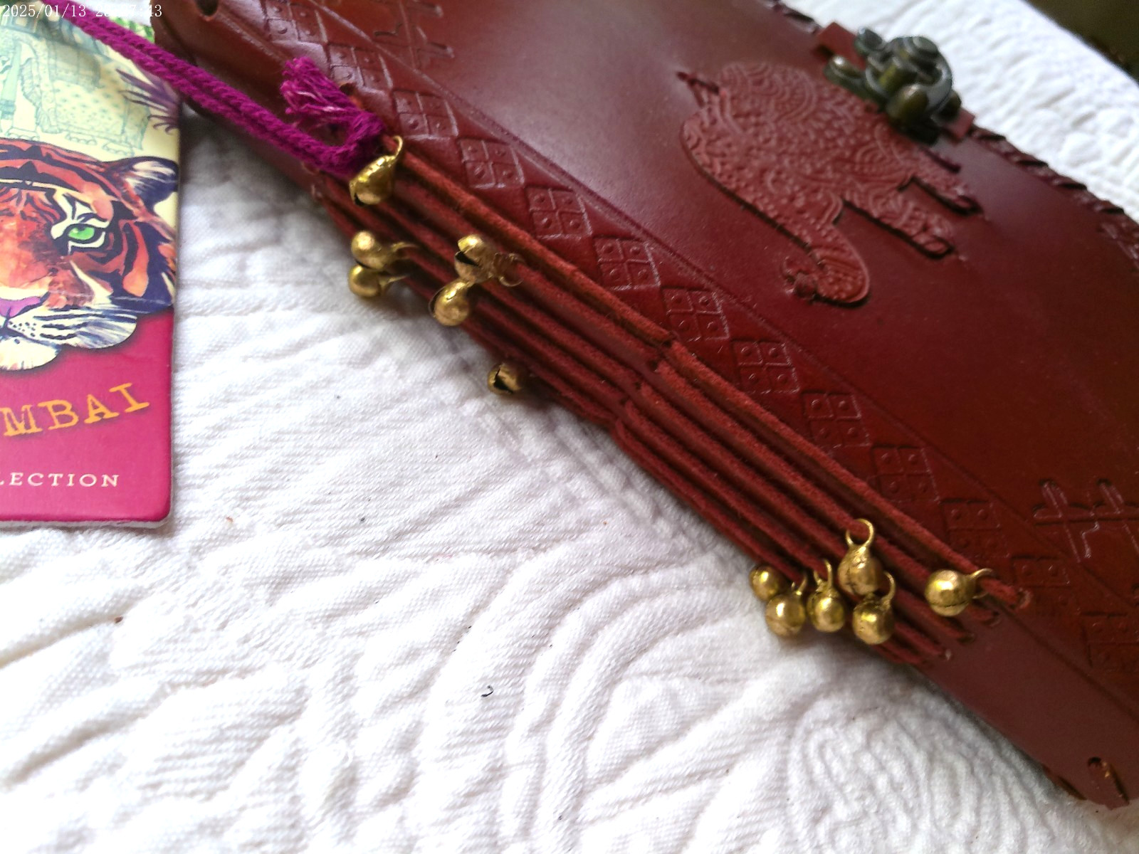 JEWEL OF MUMBAI HANDMADE LEATHER JOURNAL ELEPHANT METAL LATCH 144 LINED PAGES B