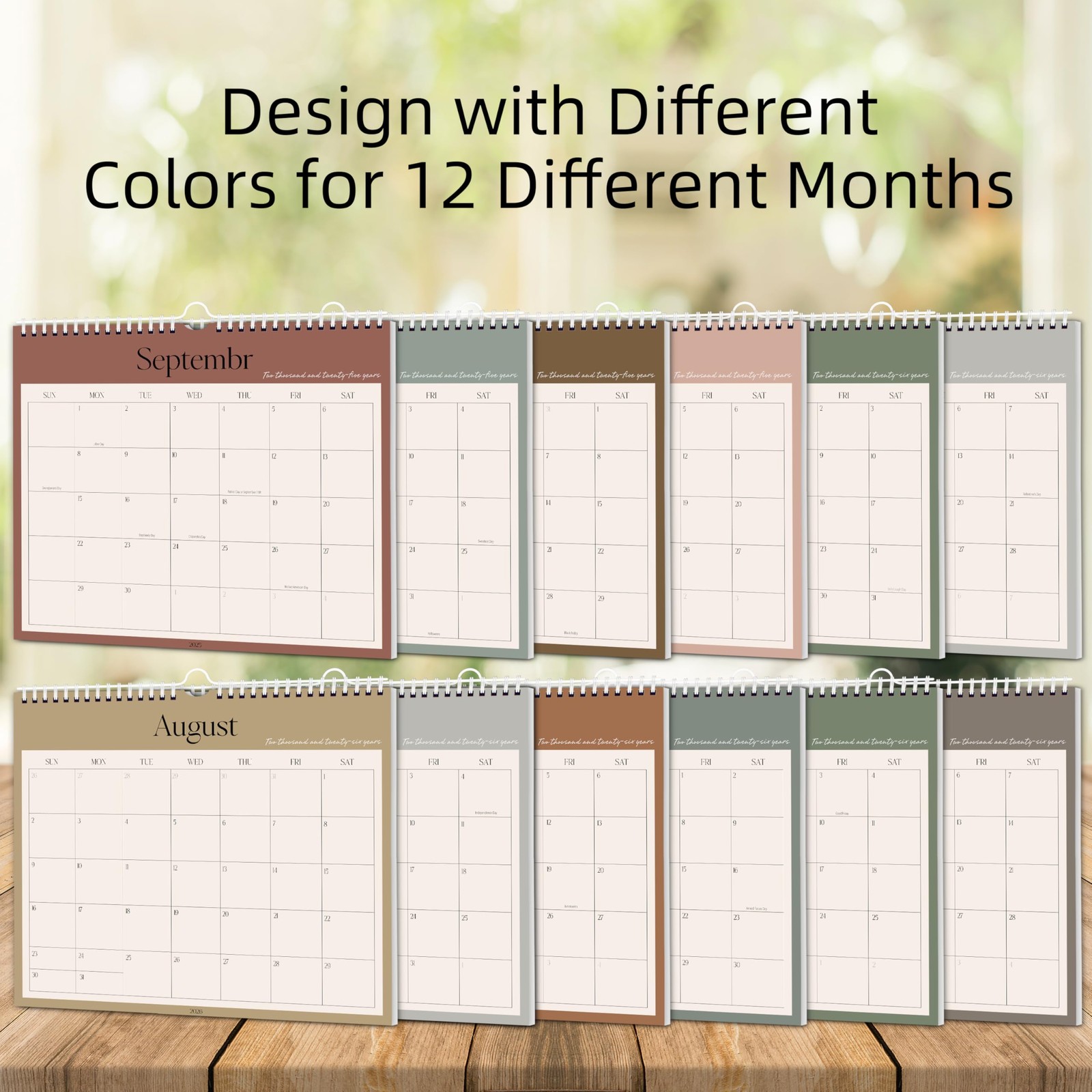 Aesthetic 2026 Wall Calendar, 12 Jan. 2026-Dec. 2026, Horizontal