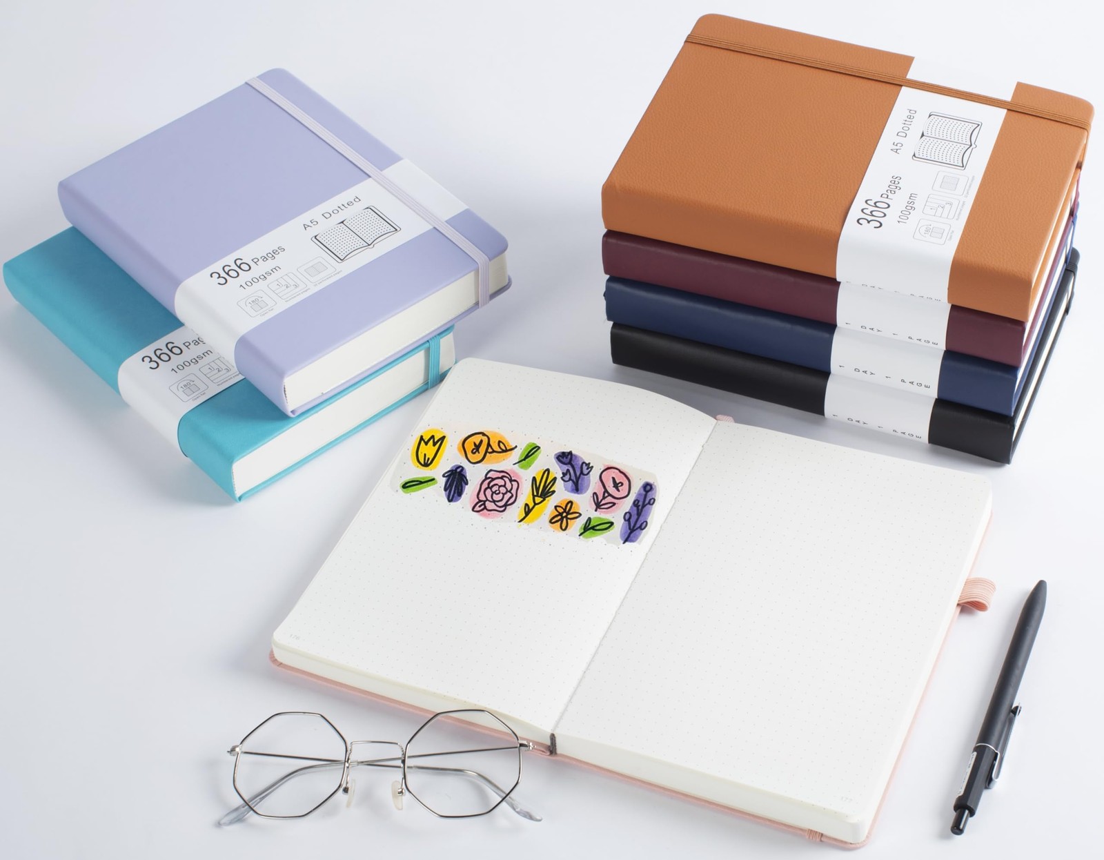 Thick Bullet Notebook with 366 Numbered Pages, A5 Dotted Journal for Writing …