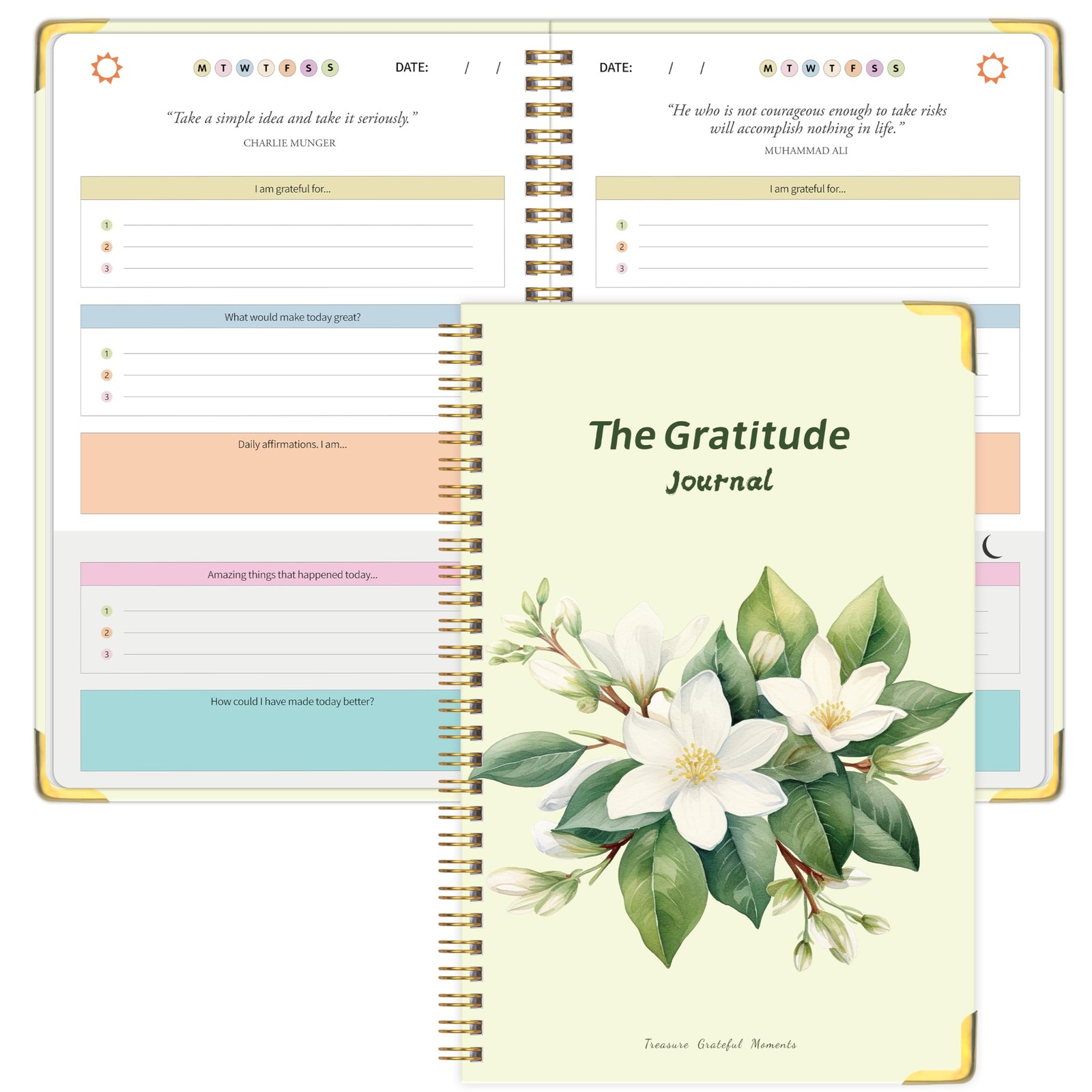 The Gratitude Journal for Women Men, 5 5.875 X 8.625 inches, Yellow Greem