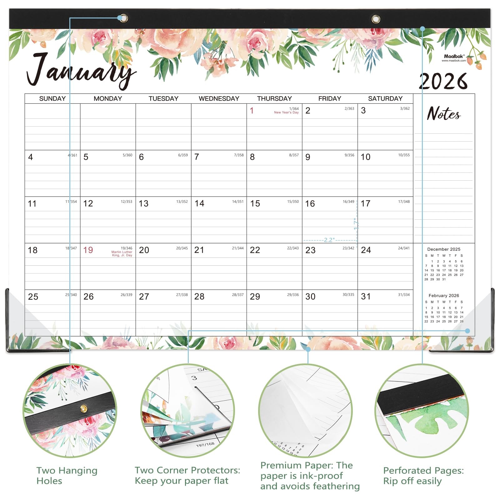 2026 Desk Calendar – Jan 2026 – Dec 2026, 12 Months Large Monthly 17″ x 12″