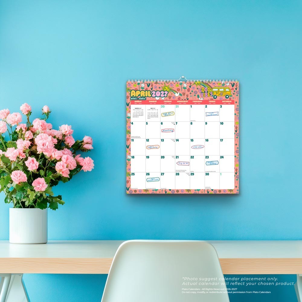 Good Vibes | 2027 12×12″ 18 Months Calendar | Stickers | Jul ’26-Dec ’27