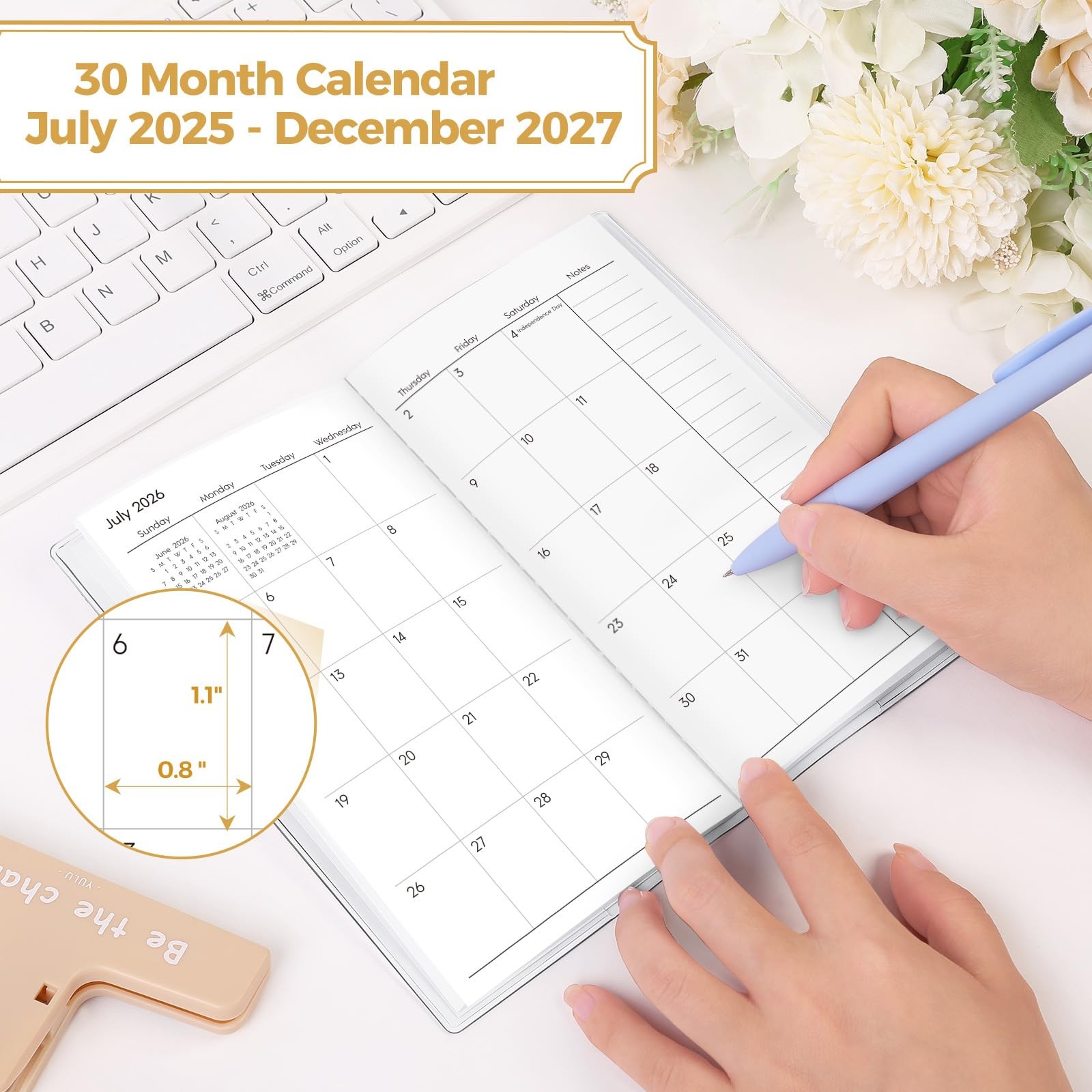 SKYDUE Pocket Calendar 2026-2028, 3.8″x6.5″(JUL 2026-DEC 2028), Floral White