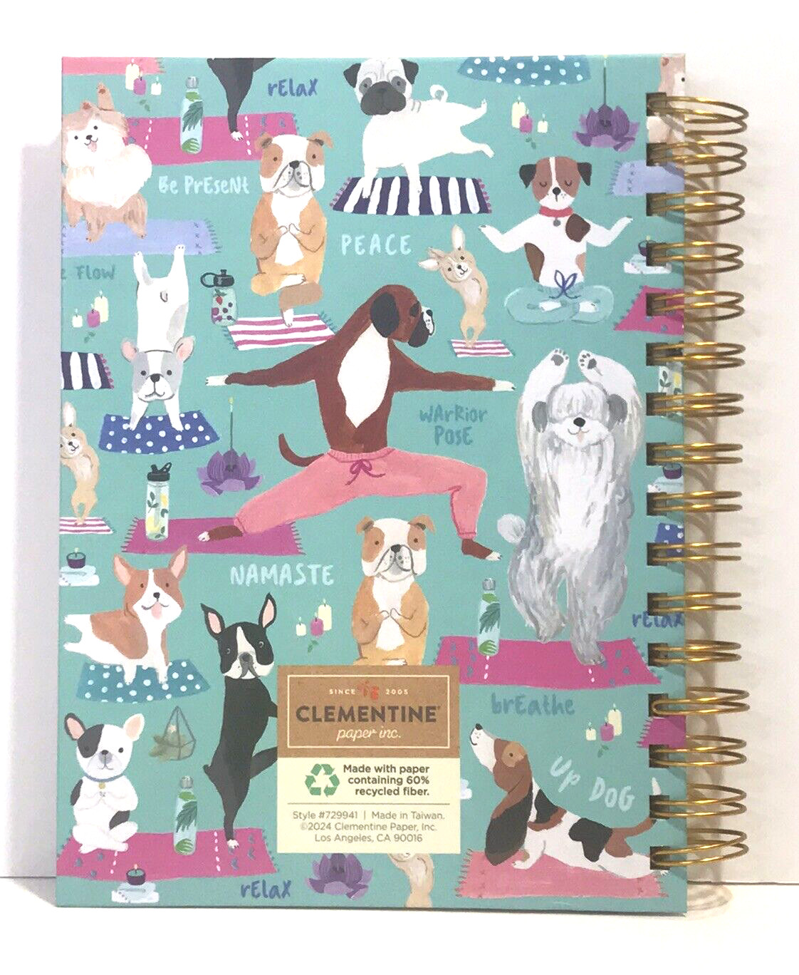 Clementine Dog Yoga Pose Lined Spiral Journal Notebook Recycled Fiber
