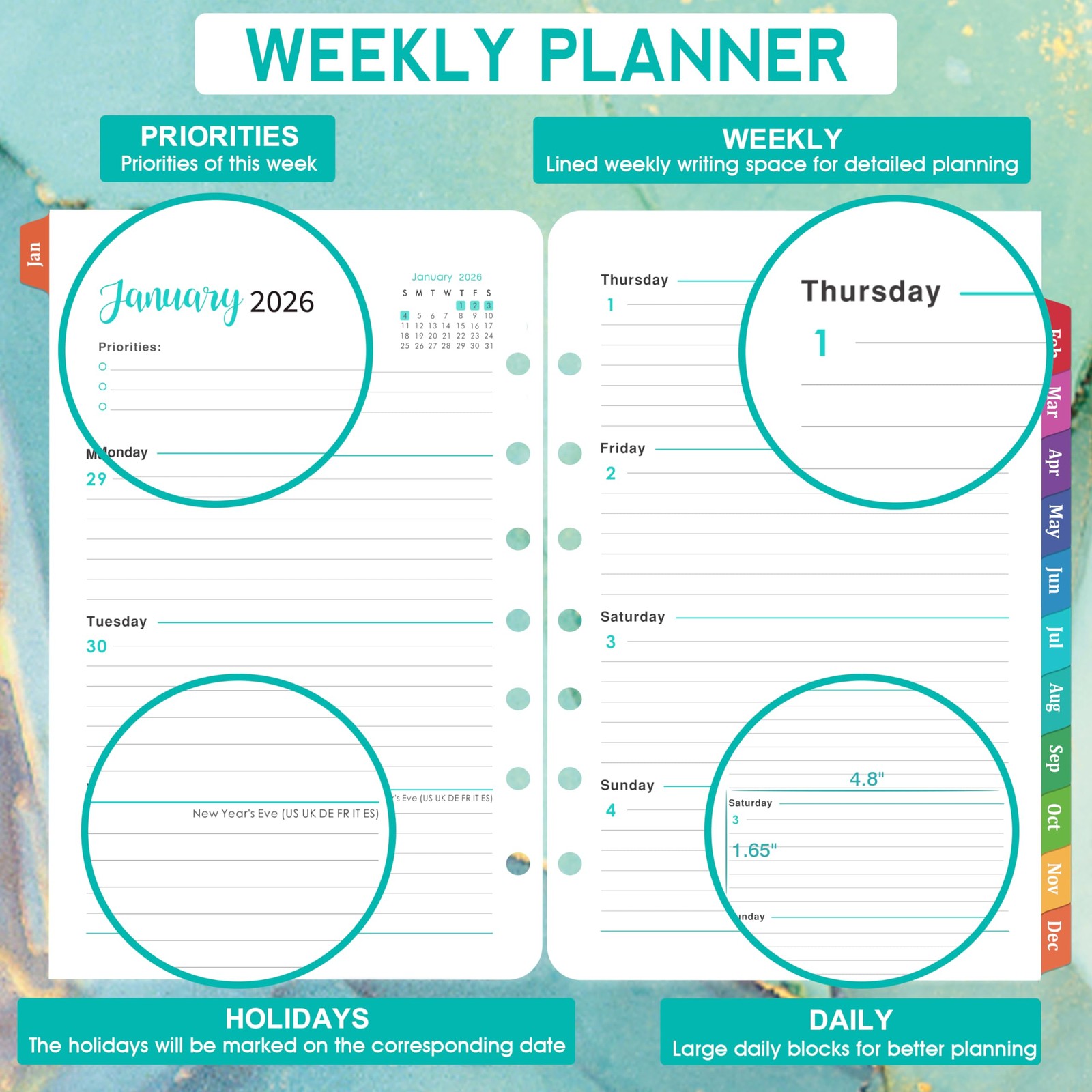 2026 Planner Refills – 2026, JAN 2026 5.5 x 8.5 inches, green