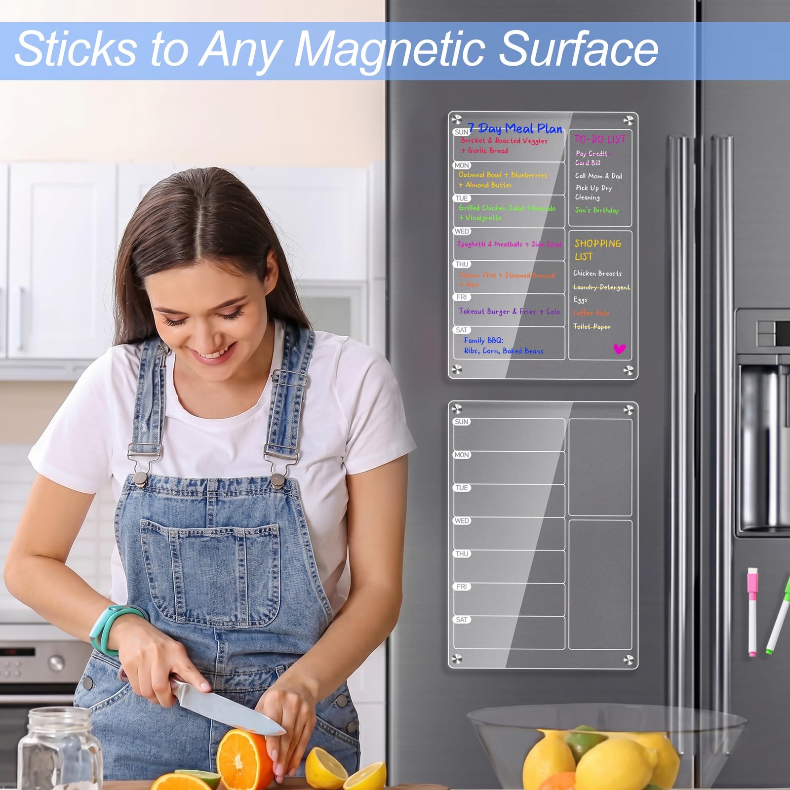 2 Pack Clear Acrylic Magnetic Meal Planner for 12″ x 8″,