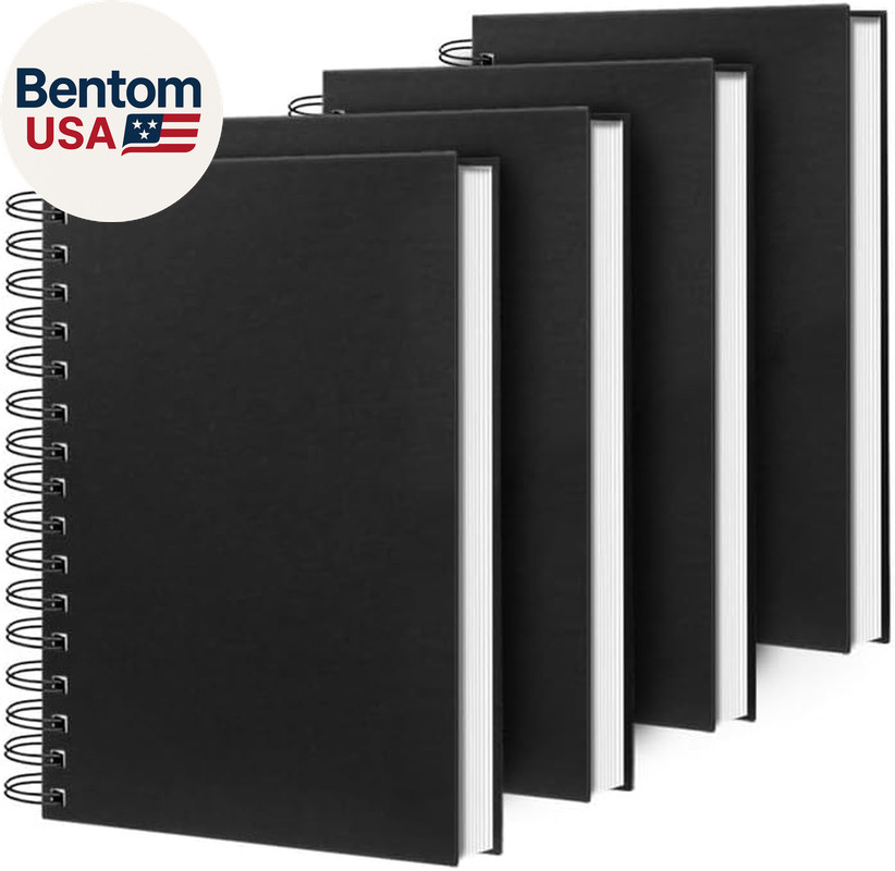 Lined Spiral Notebook A4 Large Black Journal 8.5″ X 11″-4 Pack 7Mm College Ruled