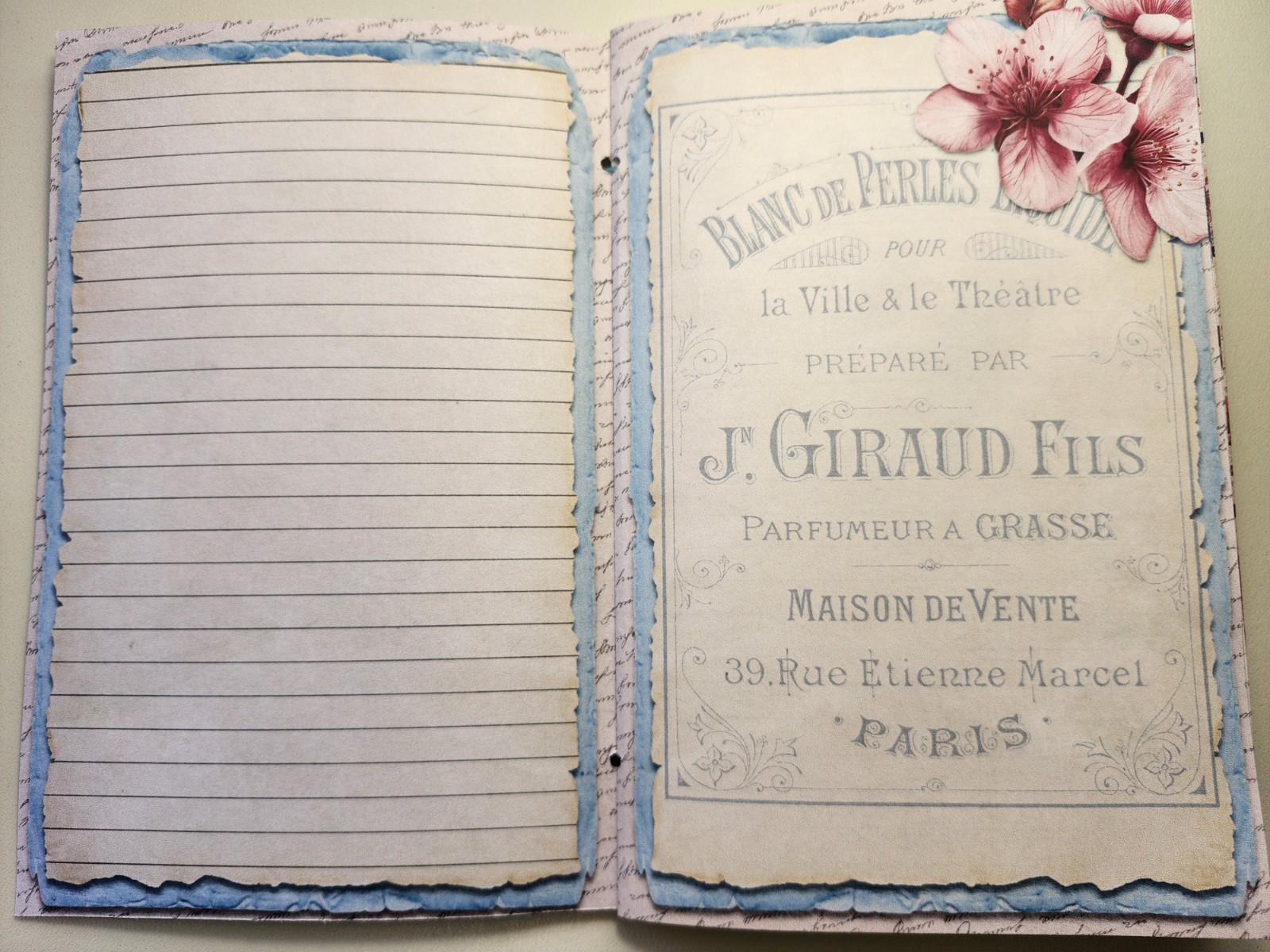 Junk Journal Blank Booklet “CHERRY BLOSSOM” HANDMADE Florals LG 5.5″x8.5″ 40pgs