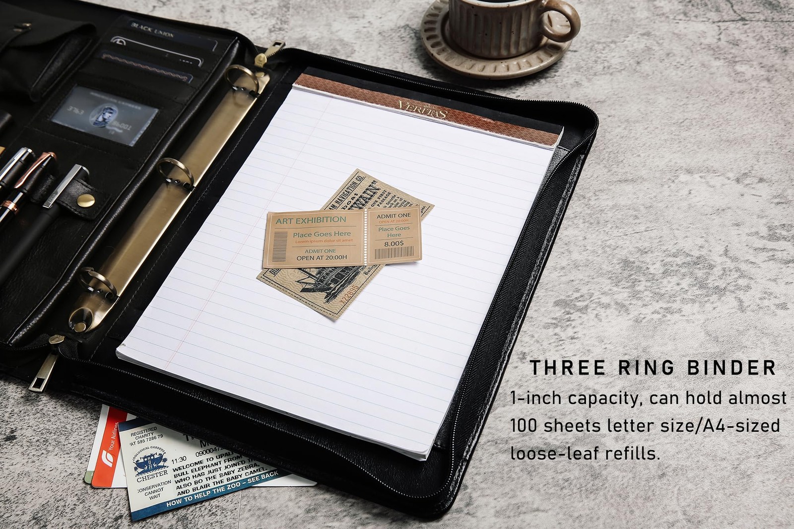 Leather Padfolio with 3 Ring Binder, Zippered Portfolio Organizer, Personaliz…