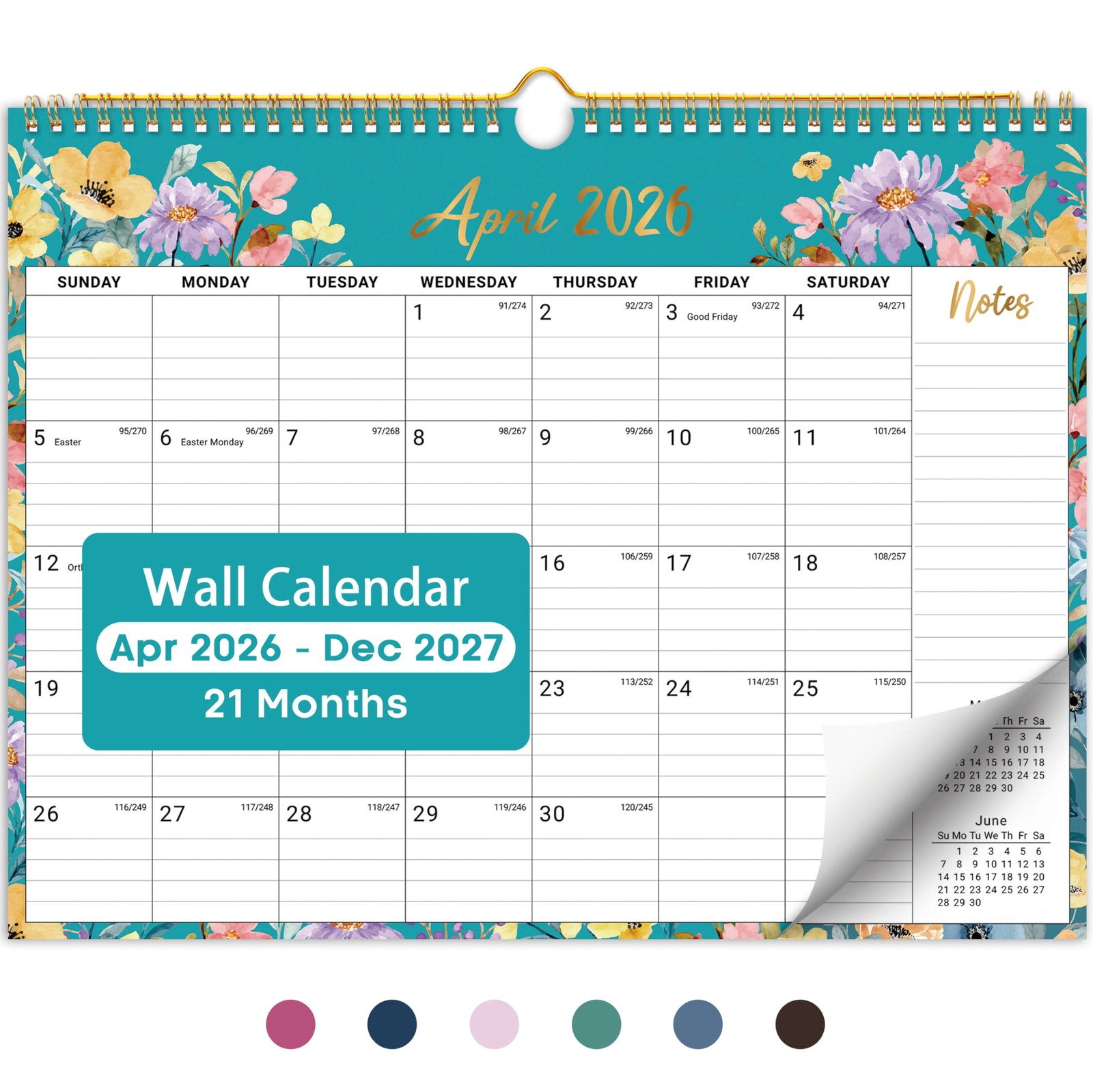 Calendar 2026-2027, Monthly Wall New(Apr 2026–Dec 2027), a-Floral