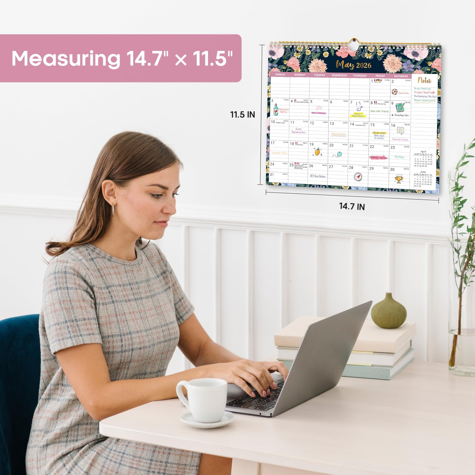 Calendar 2026-2027, 21-Month Wall New(Apr 2026–Dec 2027), a-Midnight Garden