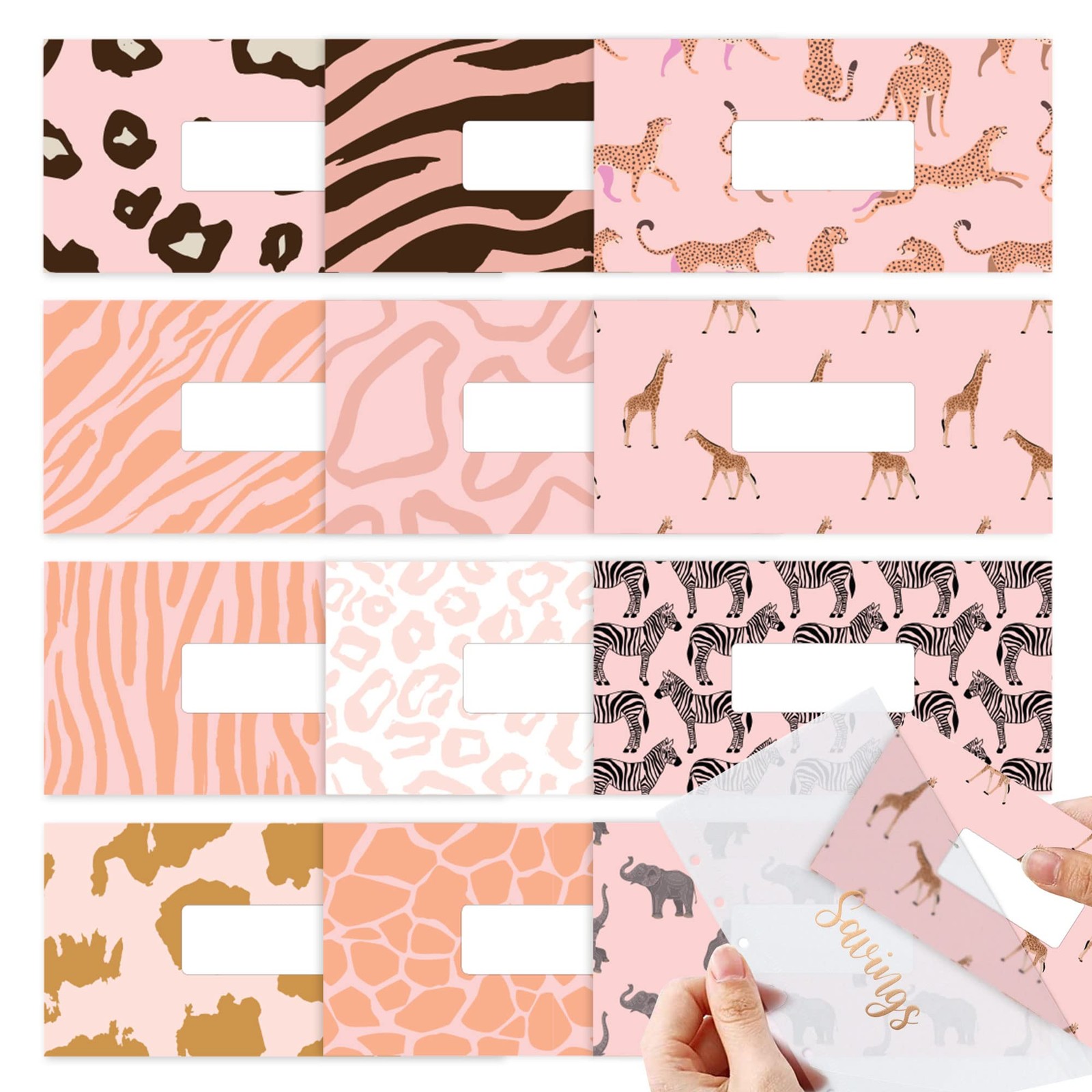 A6 Cash Envelopes for Budgeting Binder – 12 Pcs Pink Safari Themed Budget Bin…
