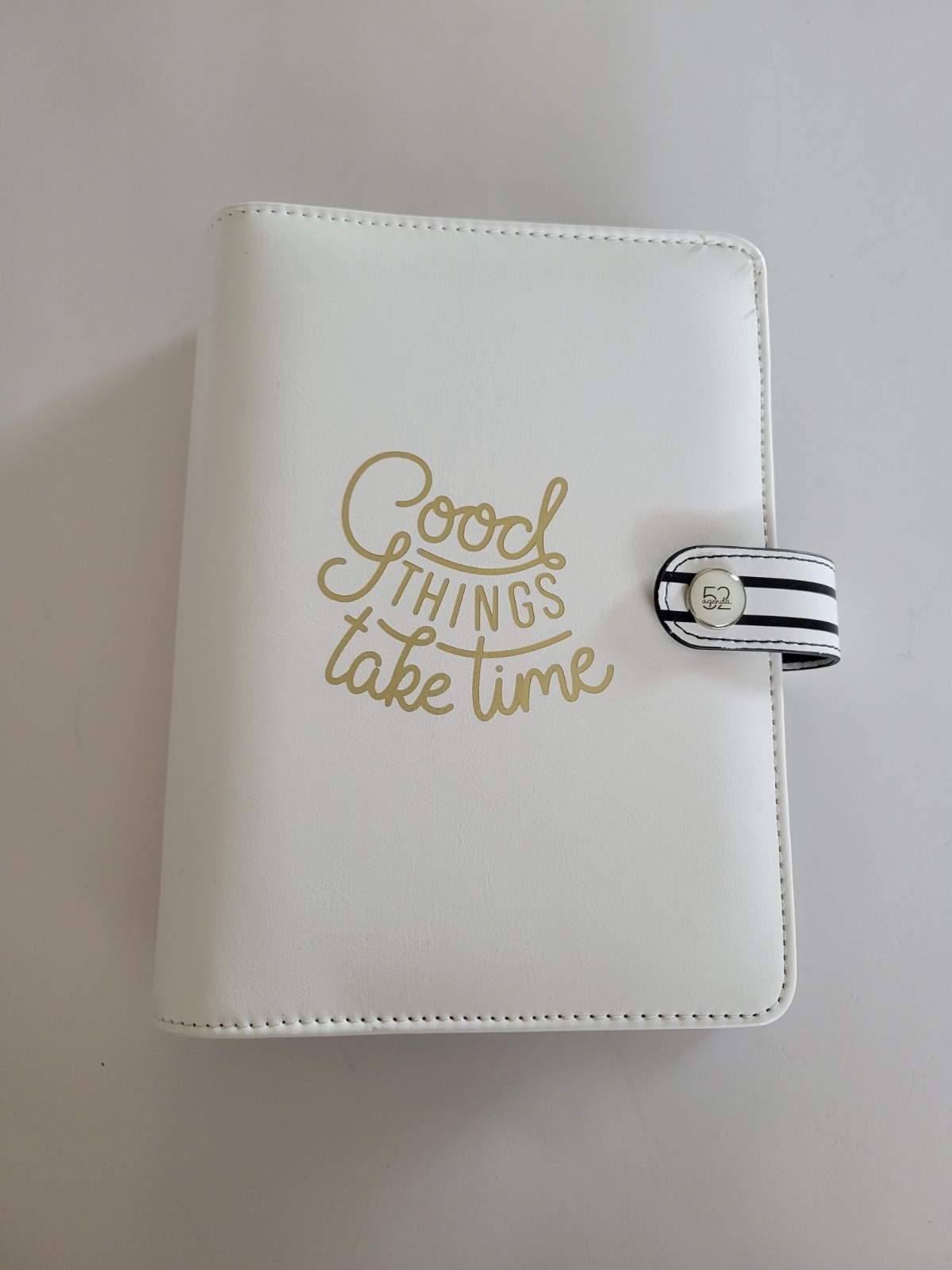 Agenda 52 “Good Things Take Time” Personal Ring Planner Cover, White