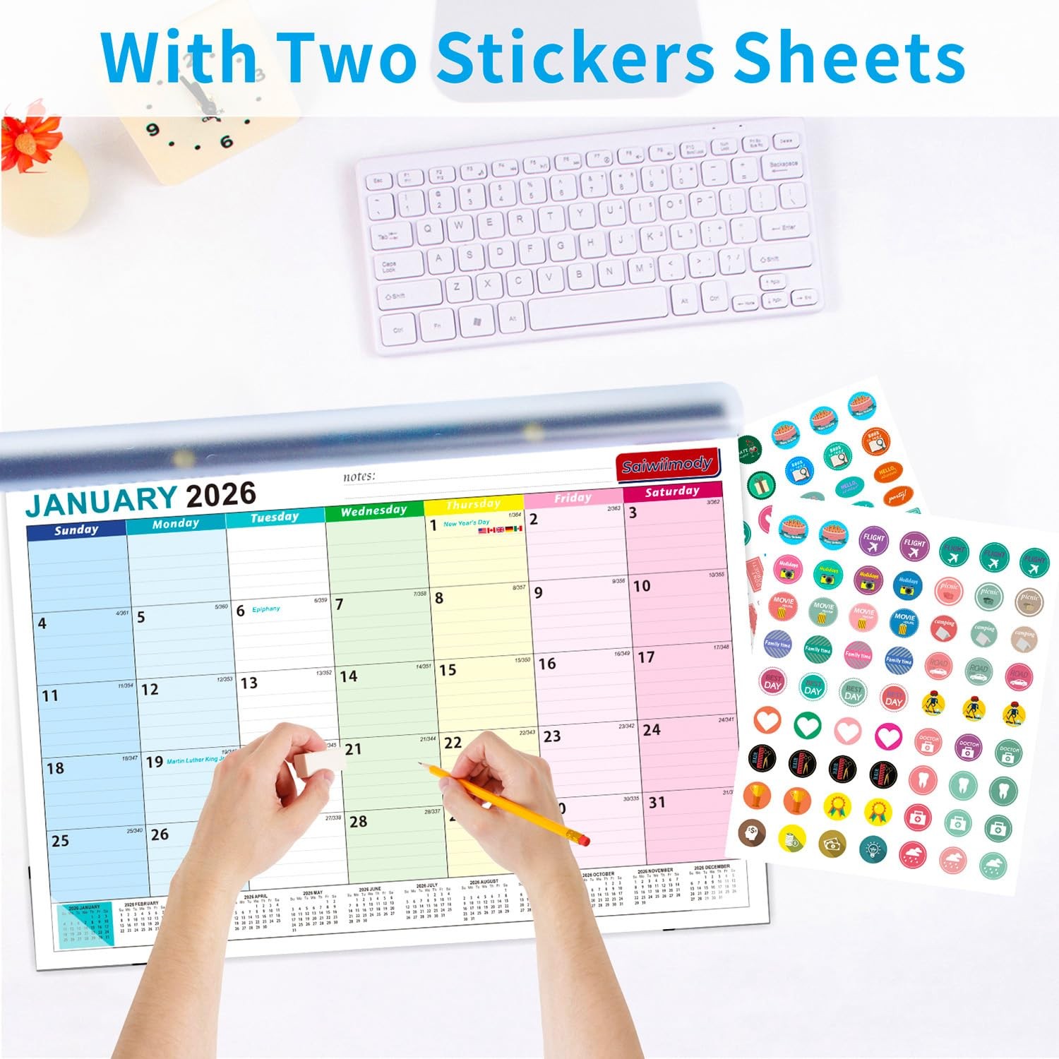 Desk Calendar 2026 with Stickers 18 Months Jan. 2026-Jun. 2027, Colorful