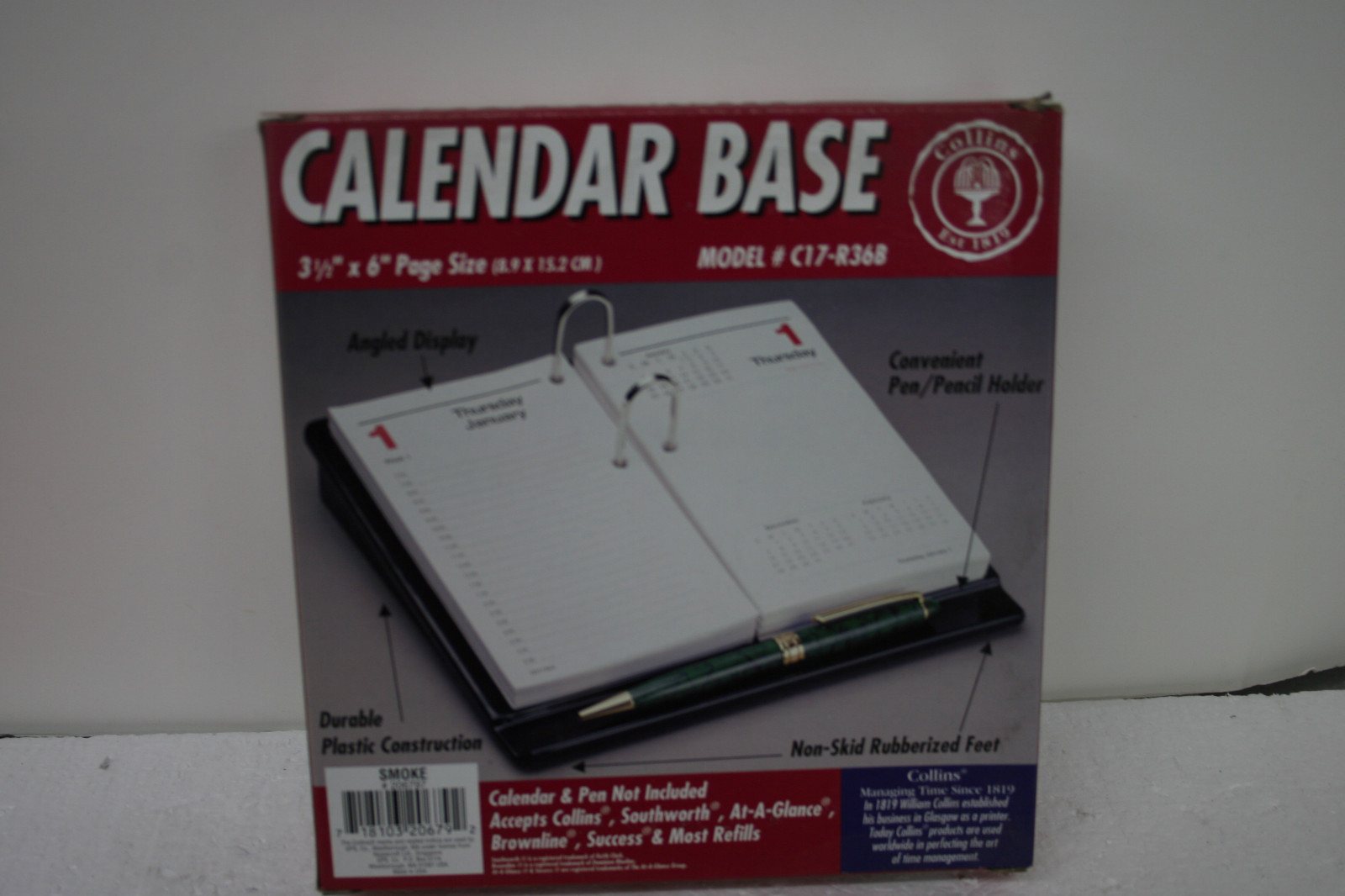 Collins Calendar Base Smoke Color Plastic 2-rings (3.5 x 6.5) Model C17-R36B