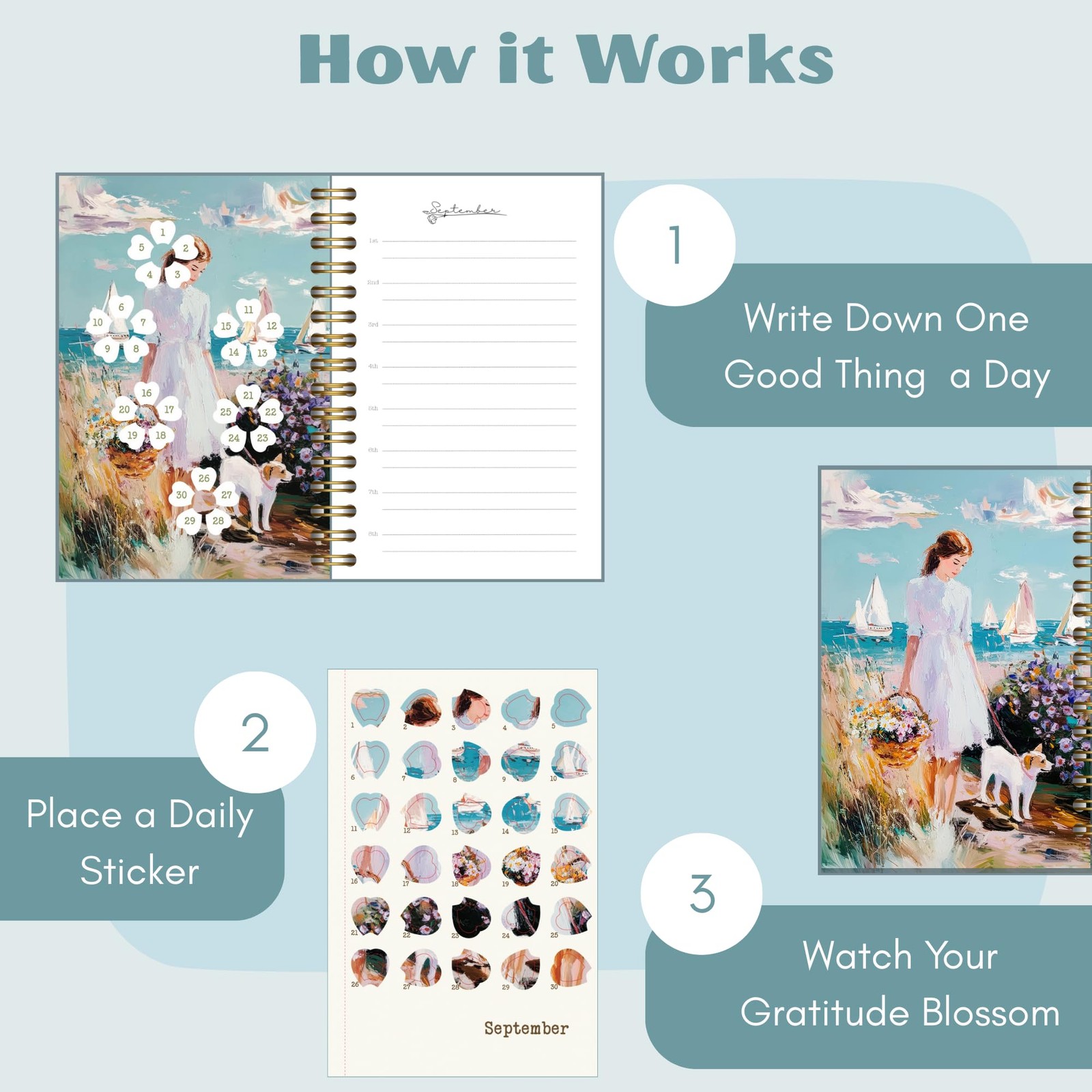 One Minute Gratitude Journal – Line a Day – 6 x 9 inches, multicolor