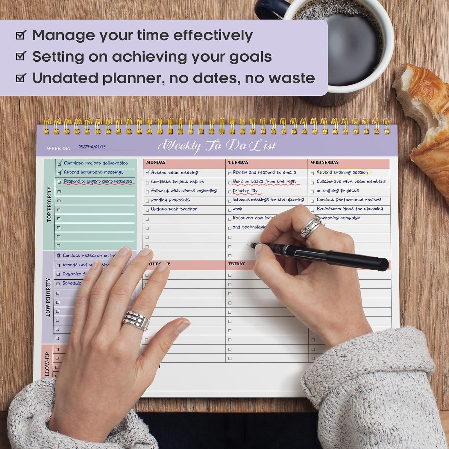 Durable 8.5” x 11” Weekly Notepad – 52 Undated Pages for Office & Home Planning