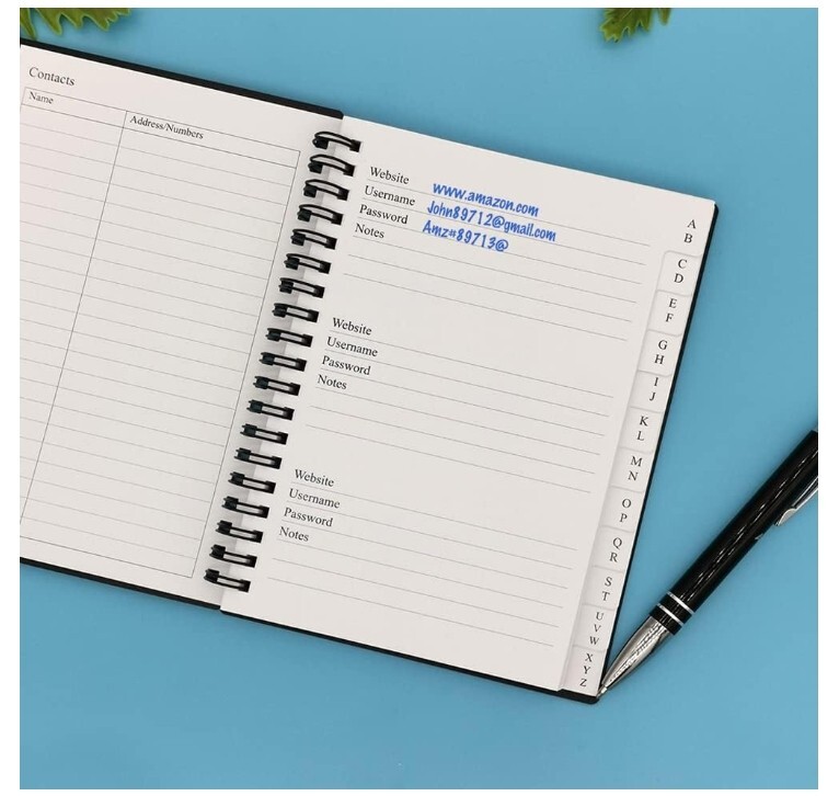 New Nokingo Spiral Password Book with Tabs – 5×7 inch Inch, Black