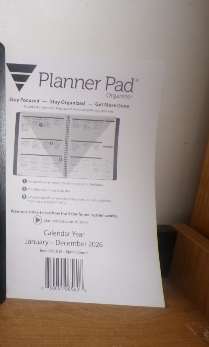 NEW Planner Pad EXCD26 Spiral Bound Jan-Dec 2026 3 TIER ORGANIZER 81/2x 11 GREY