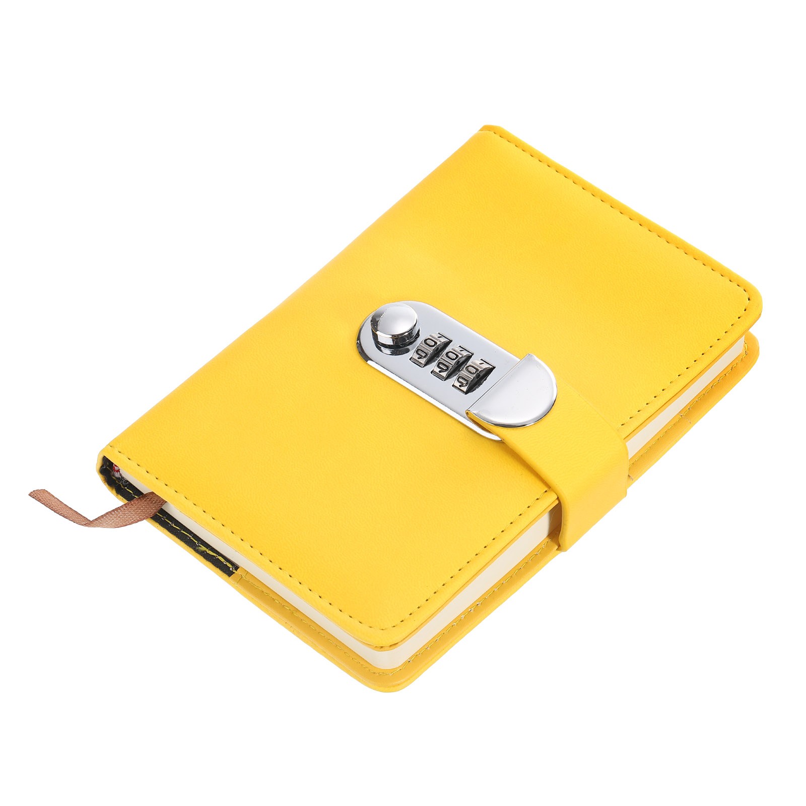 A6 Diary with Lock, Journal with Lock Cute Leather Notebook Journal, Yellow
