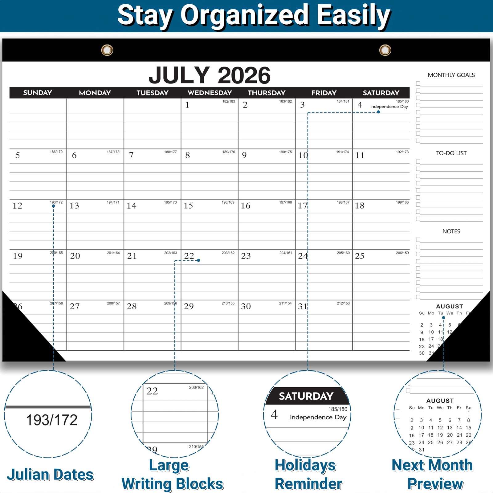 Desk Calendar 2026-2027 – 18-Month Large Black&White – Until June 2027