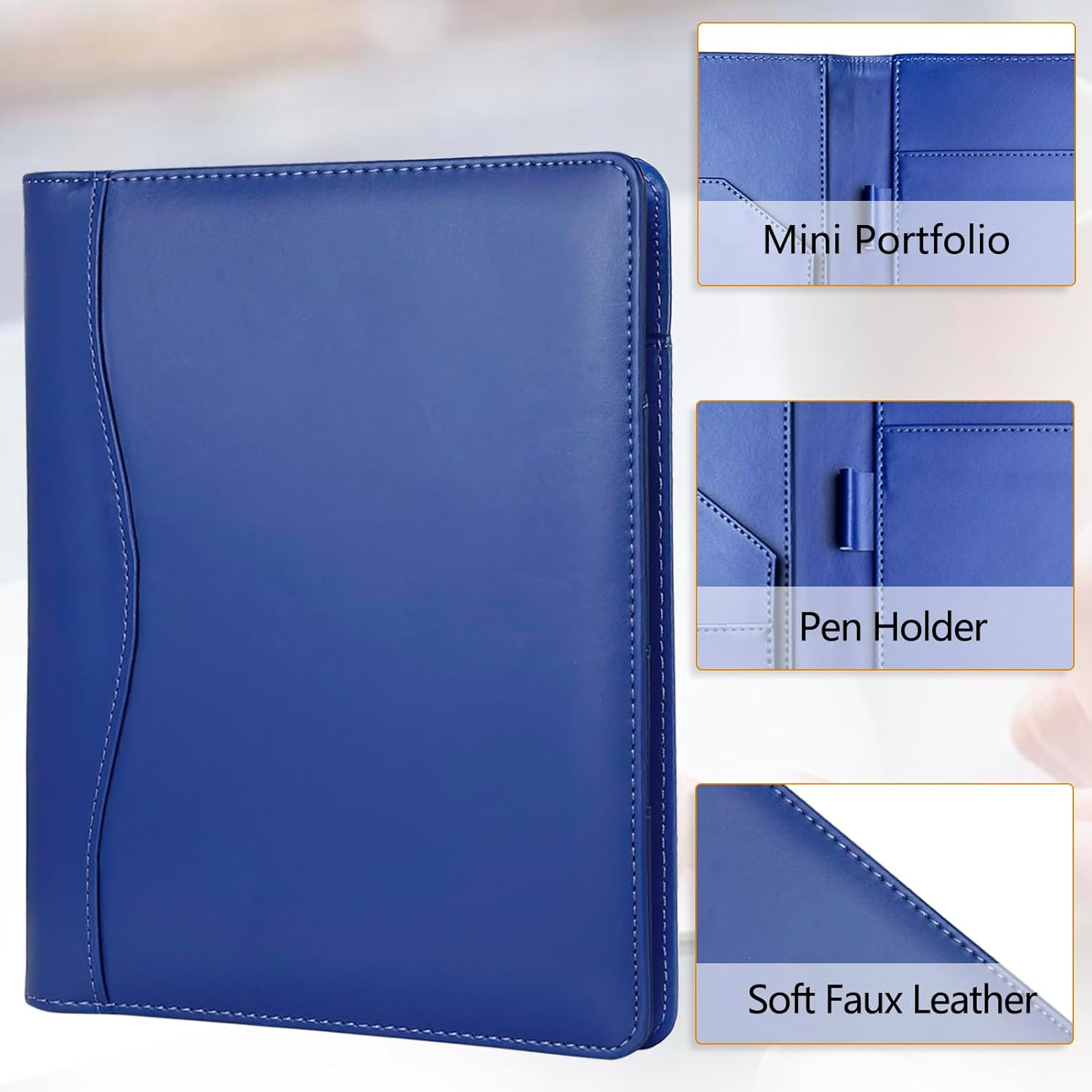 Leather Portfolio Binder 5 X 8, Mini Soft Leather Padfolio A5 Business Binder Le