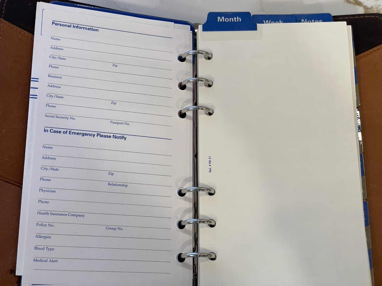 Vtg Rolodex Planner Brown Leather R0320 Calendar Address Tabs Pockets 1996 7.5″