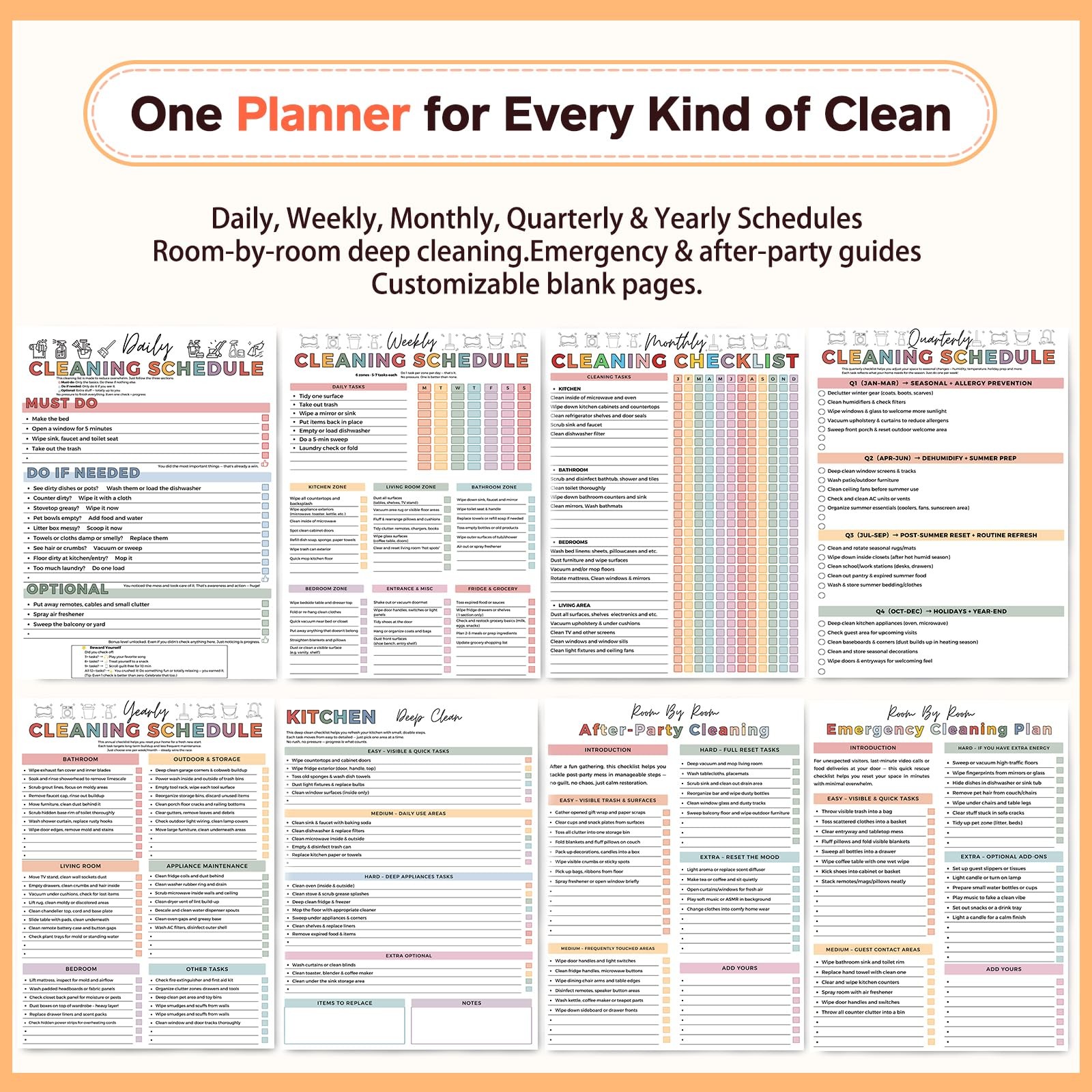 Adhd Cleaning Planner, Dry-erase Sleeve + Paper Pages, Removable Ring Binder