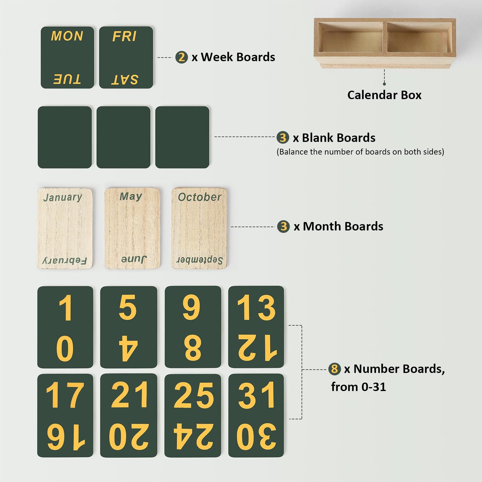 DEERINE Wooden Block Perpetual Calendar for Desk, Daily Desktop Wood Grain
