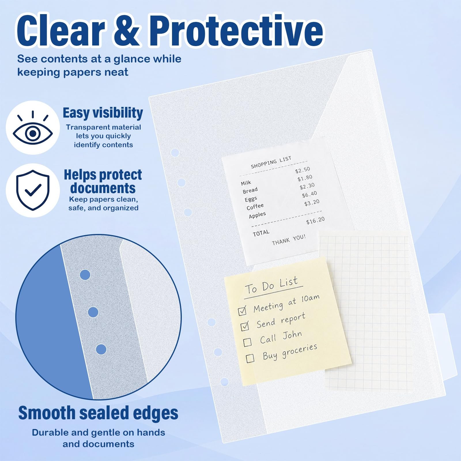 25 Pcs Mini Binder Divider Pockets 5.5 x 8.5 Inches 6 Hole Clear Binder Pouch…