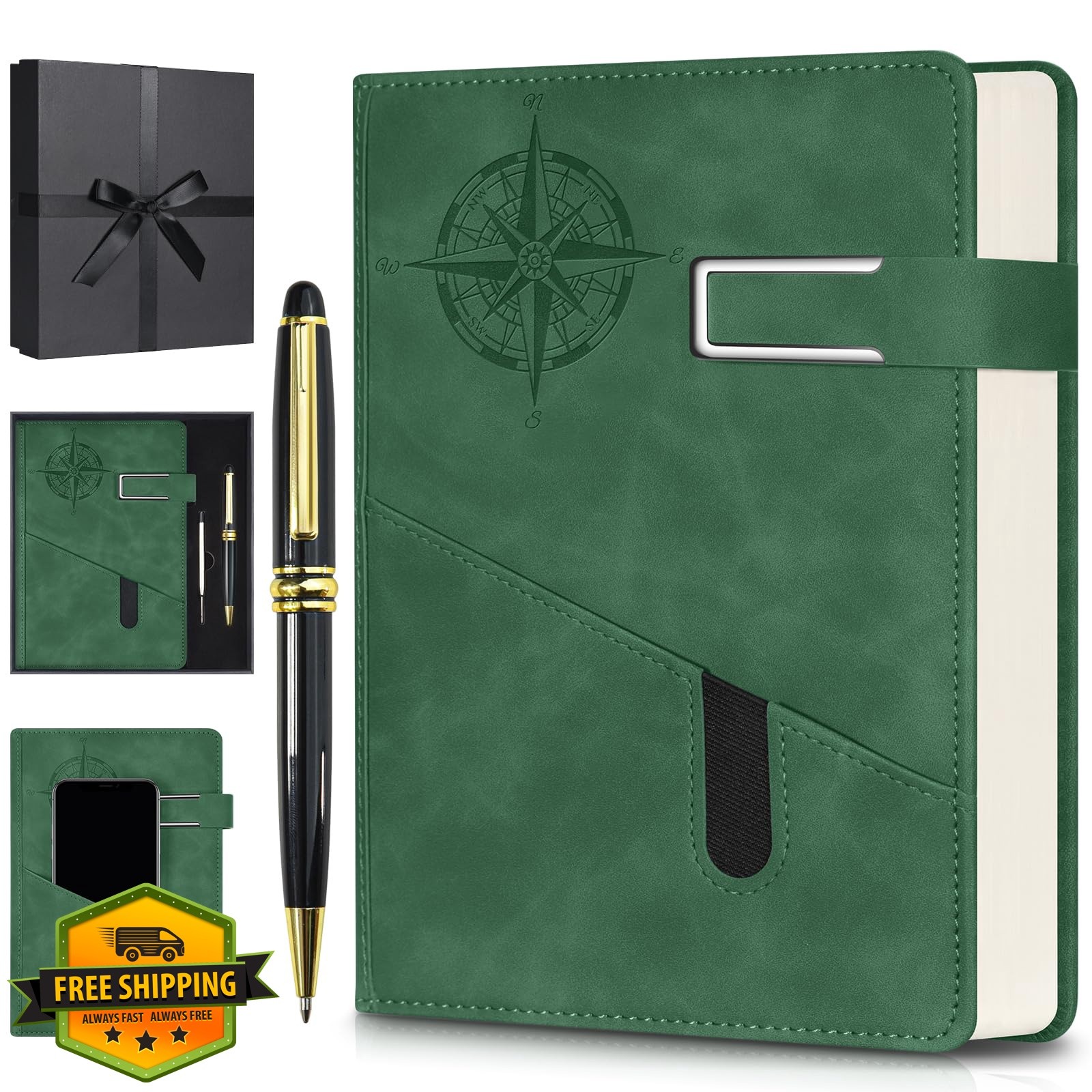 OFFIGIFT Green Leather Hardcover Journal A5